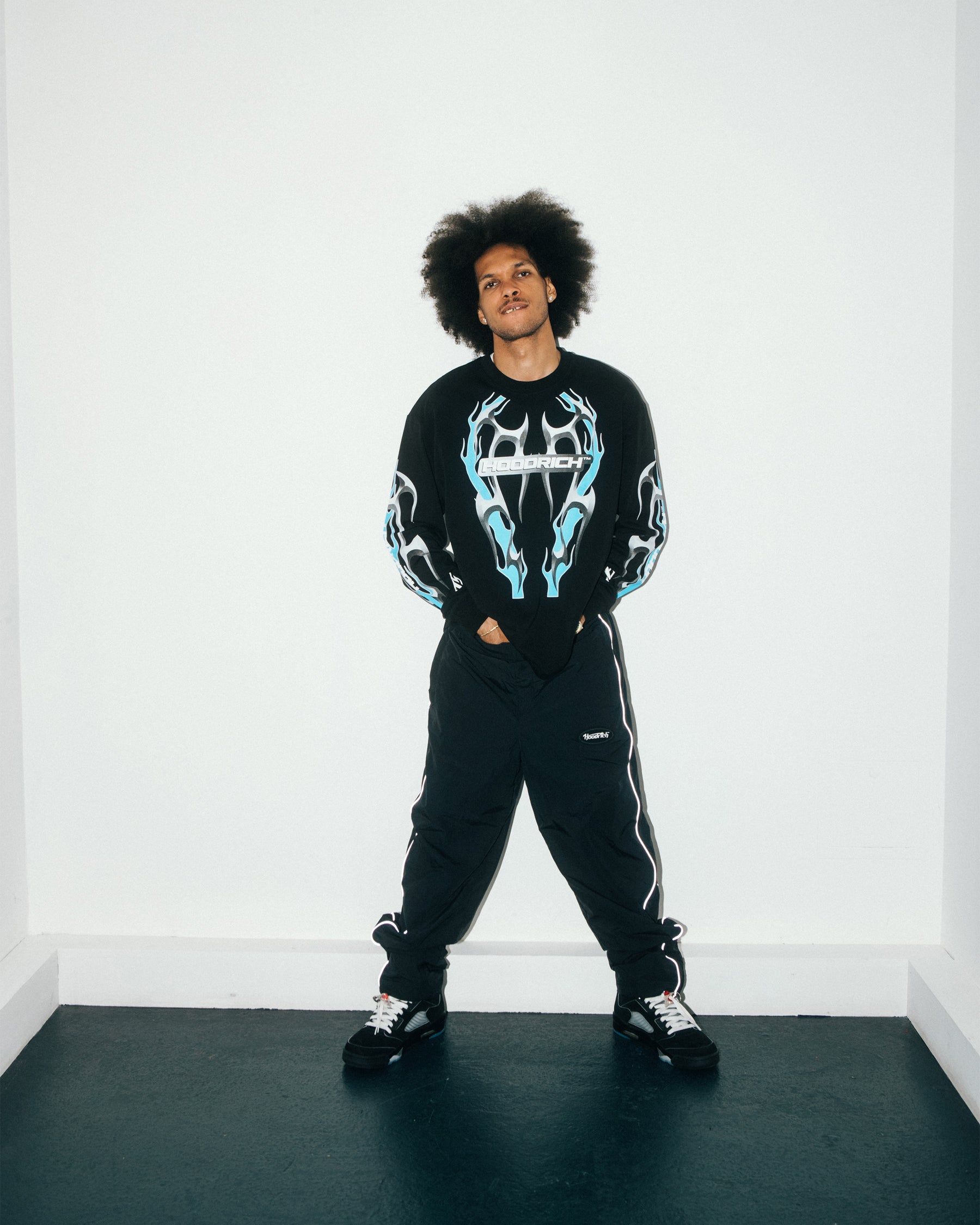Racing Oversized Long Sleeve T-Shirt - Black/White/Blue