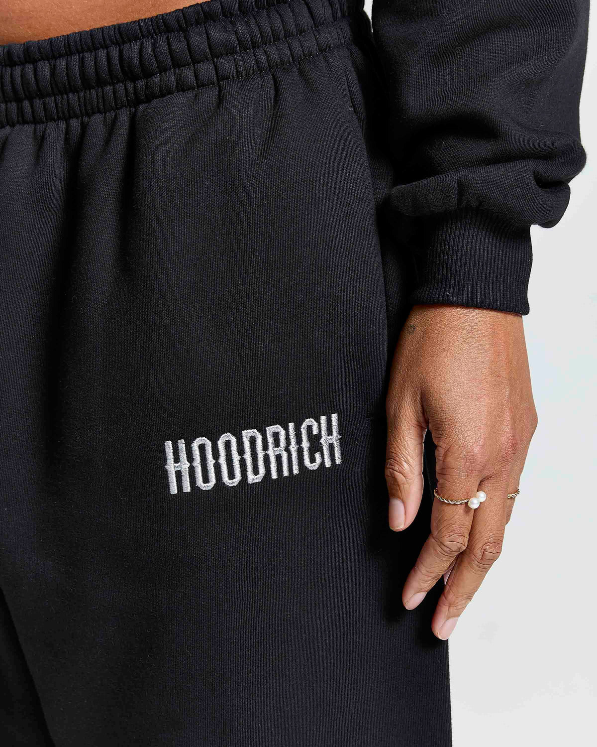 Jogger Oversize a Gamba Larga Solace - Nero/Strass Argento