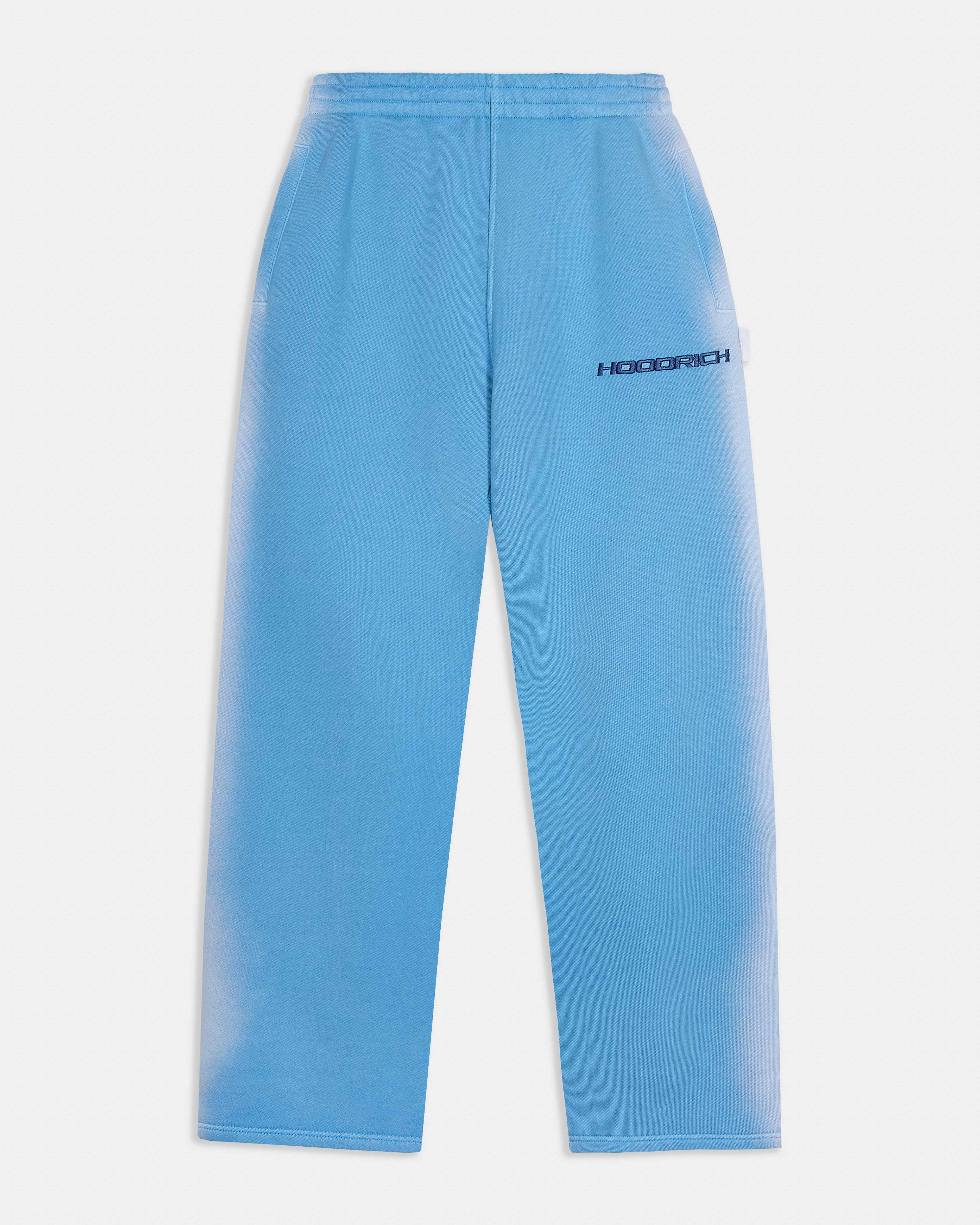 Light blue sweatpants with a Hoodrich brand logo on a white background