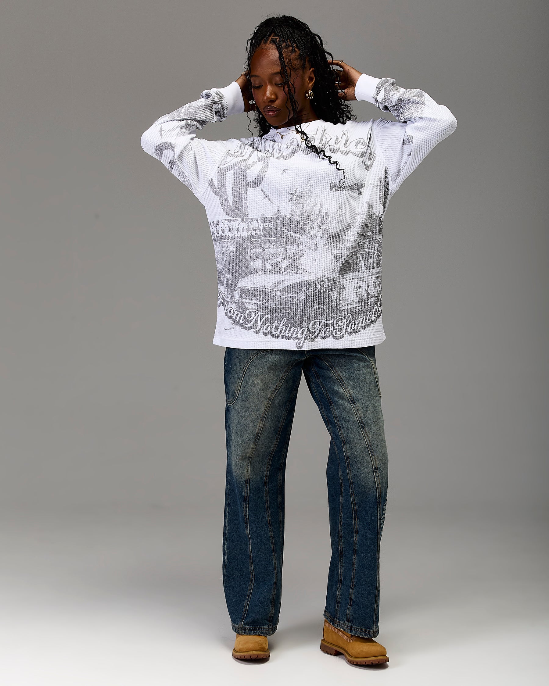 The Winner's Circle Oversized Long Sleeve T-Shirt - White/Grey