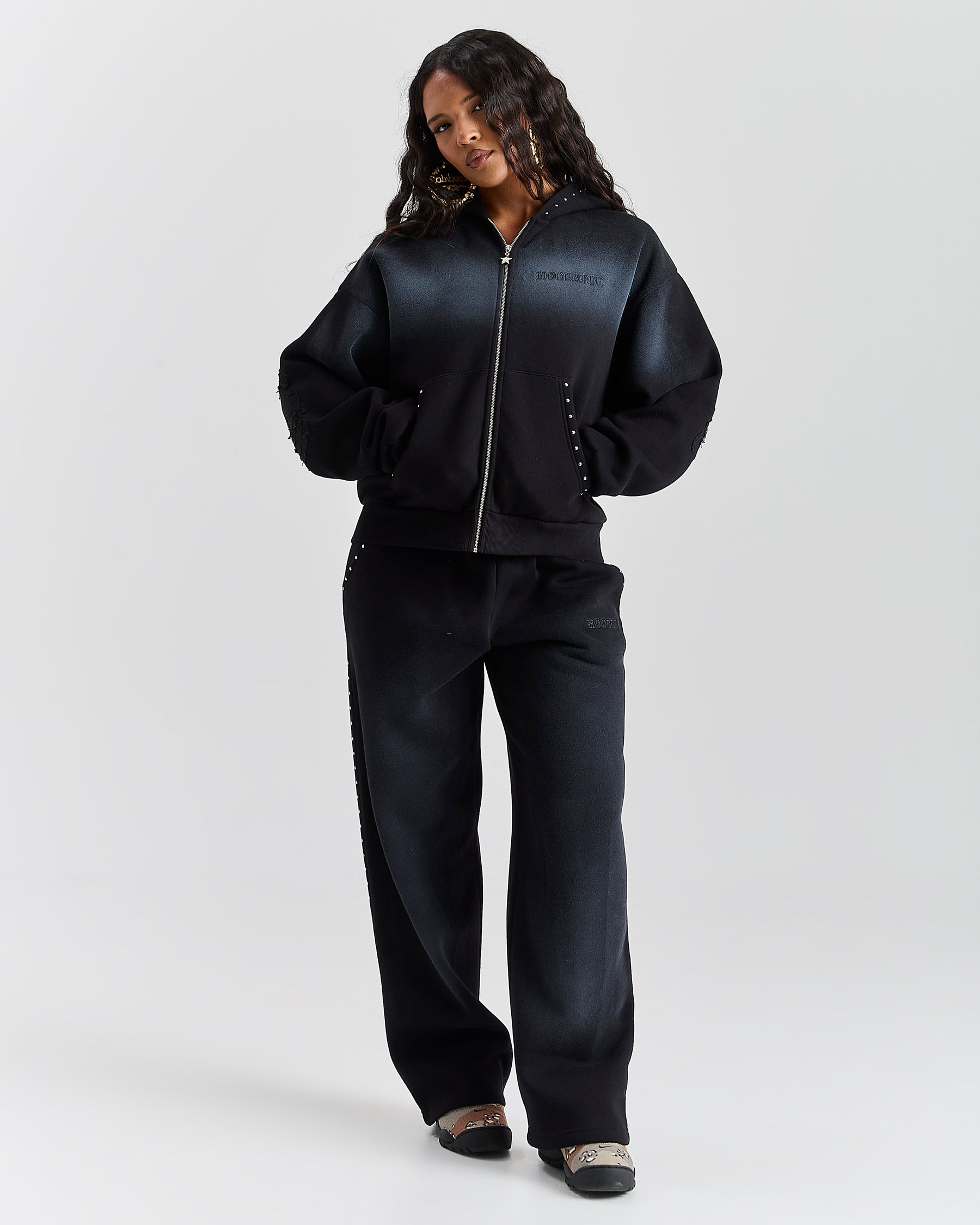 Aspen Mid Length Zip Hoodie - Black Wash
