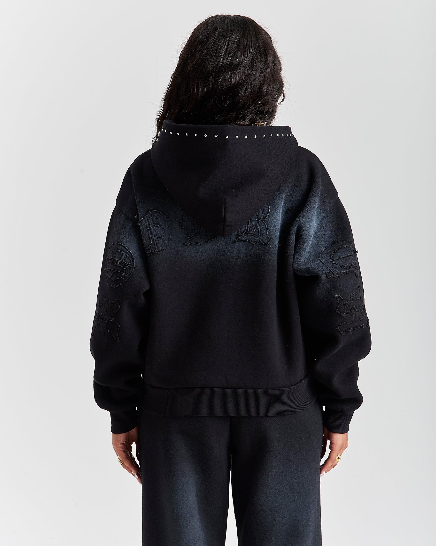 Aspen Mid Length Zip Hoodie - Black Wash