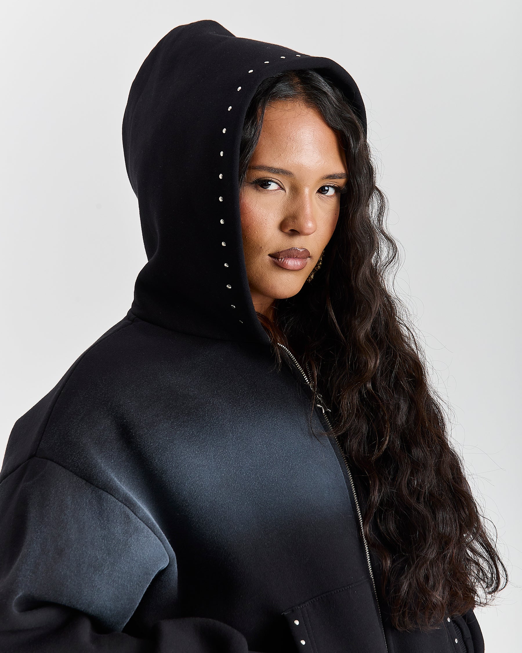 Aspen Mid Length Zip Hoodie - Black Wash