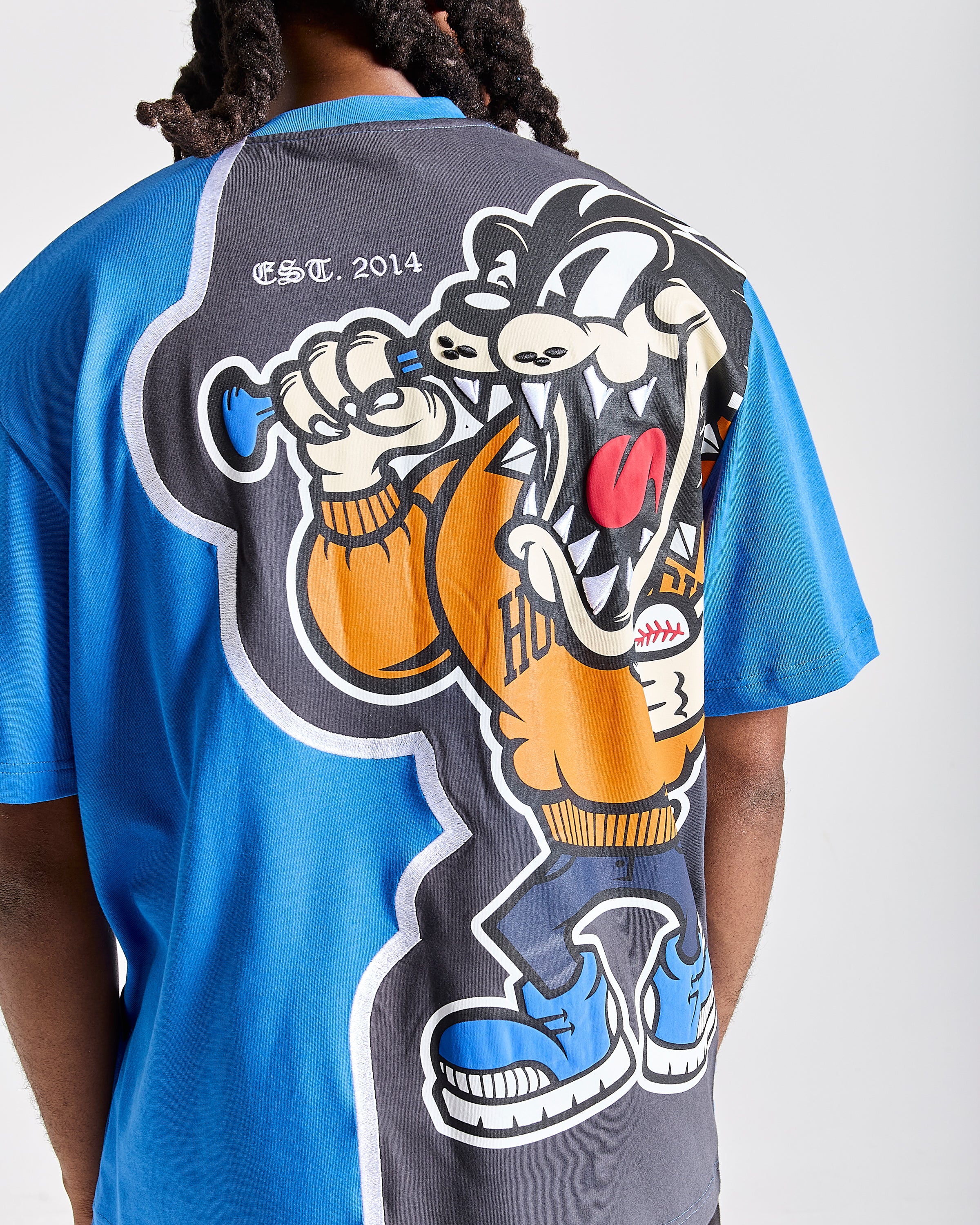 Maglietta oversize Menace - Blu/Nero/Arancione