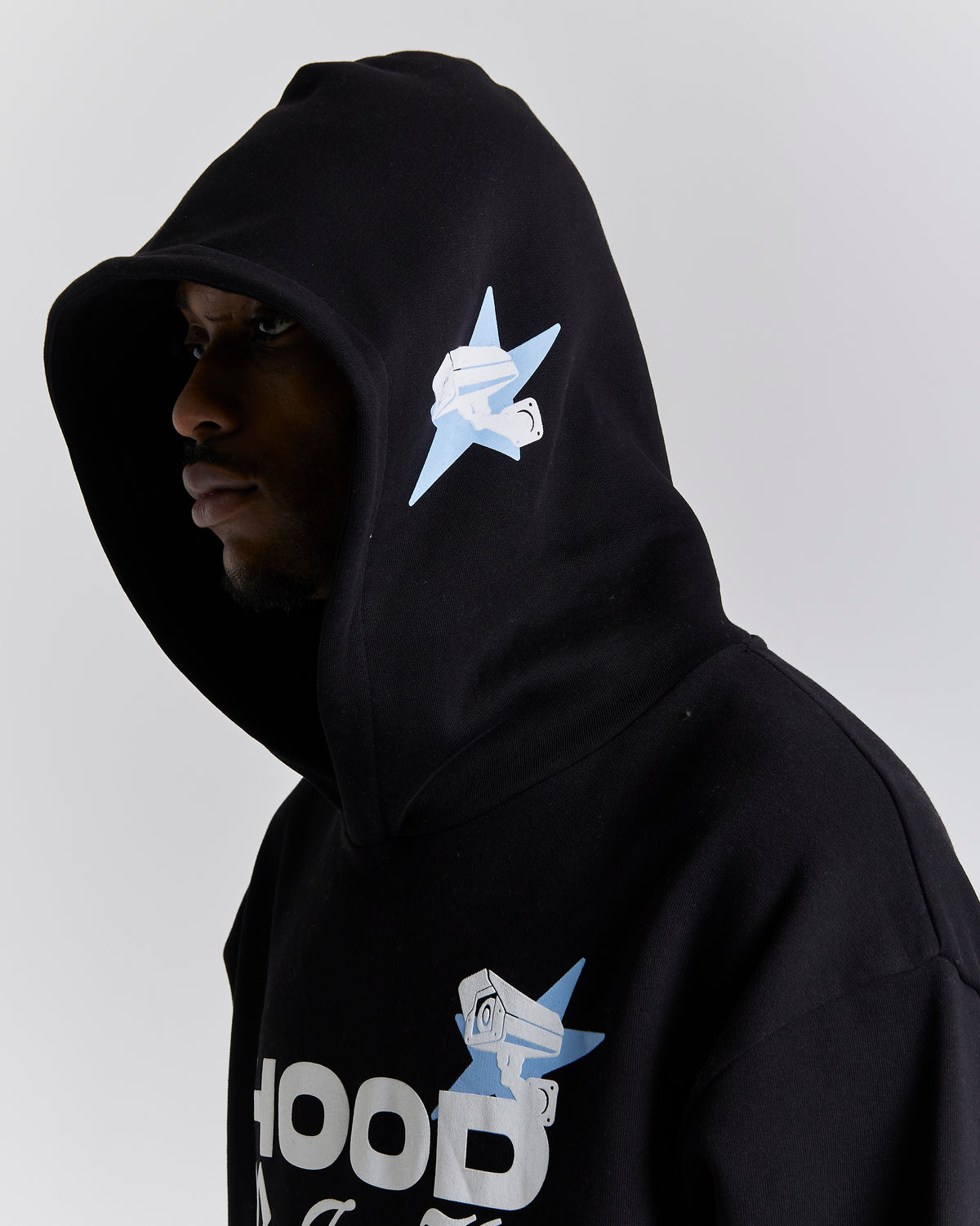 Felpa con cappuccio oversize "Surveillance" - Nero/Bianco/Blu