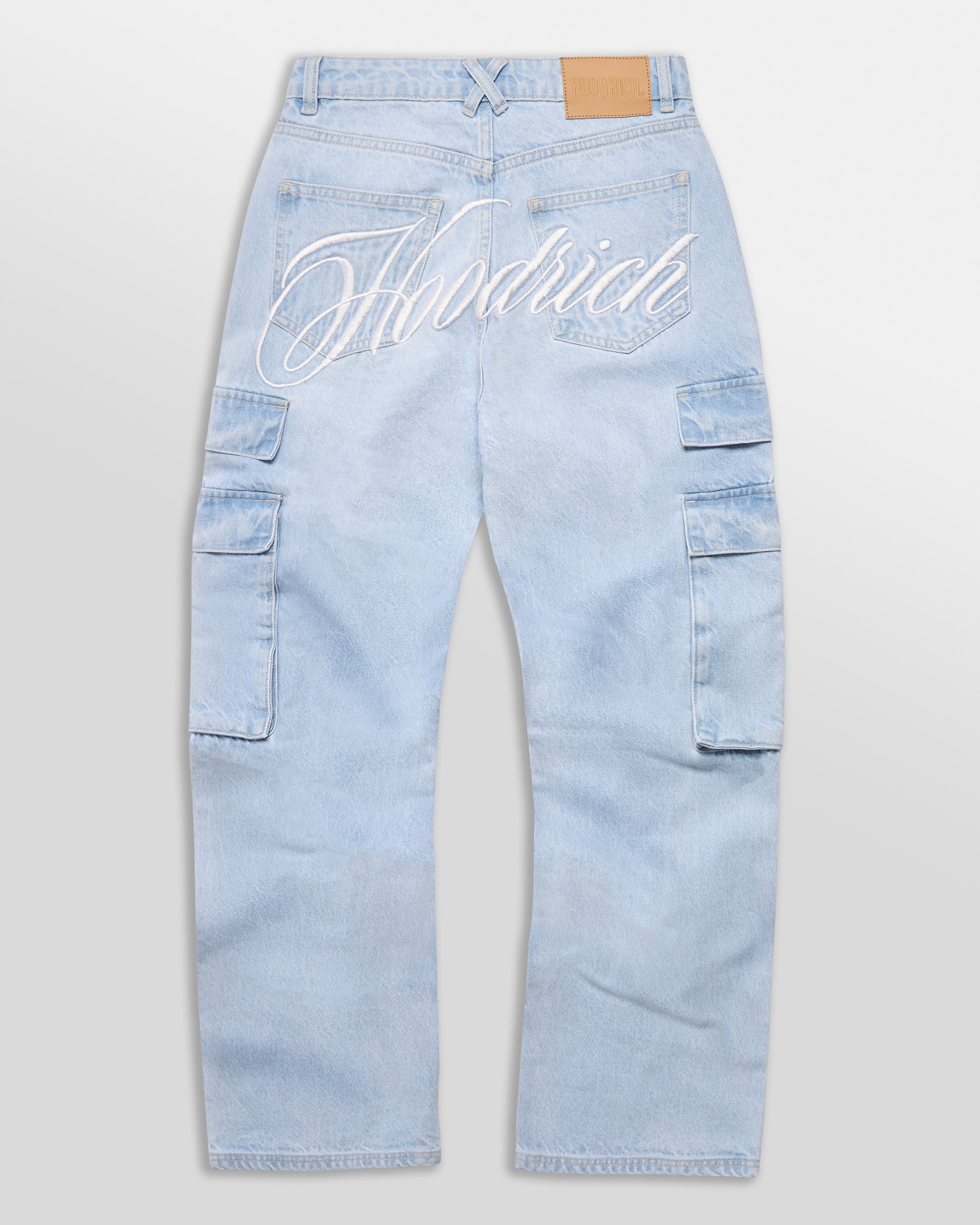 Jeans cargo rilassati con scritta - Azzurro