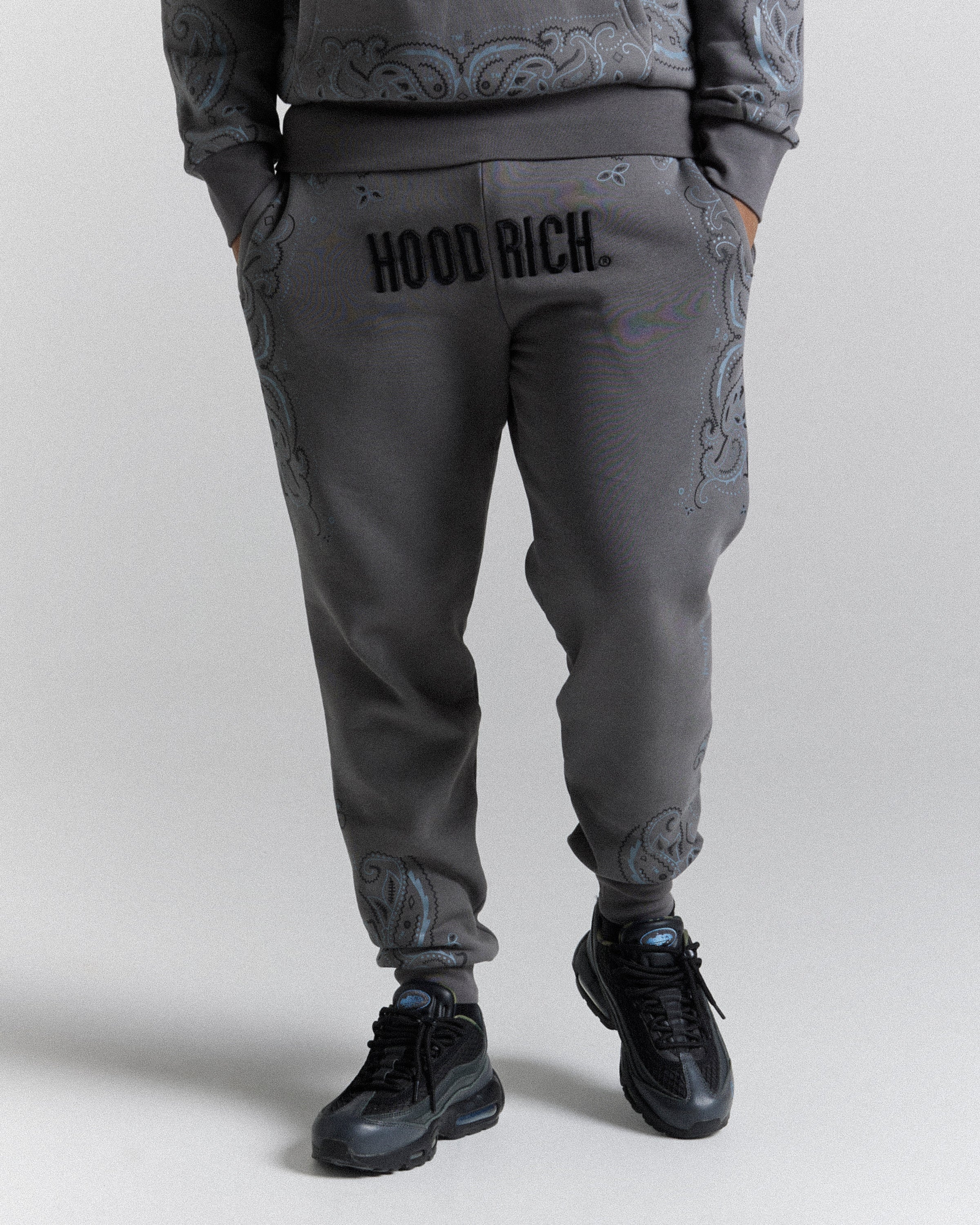 Jogger con motivo - Grigio scuro/Nero