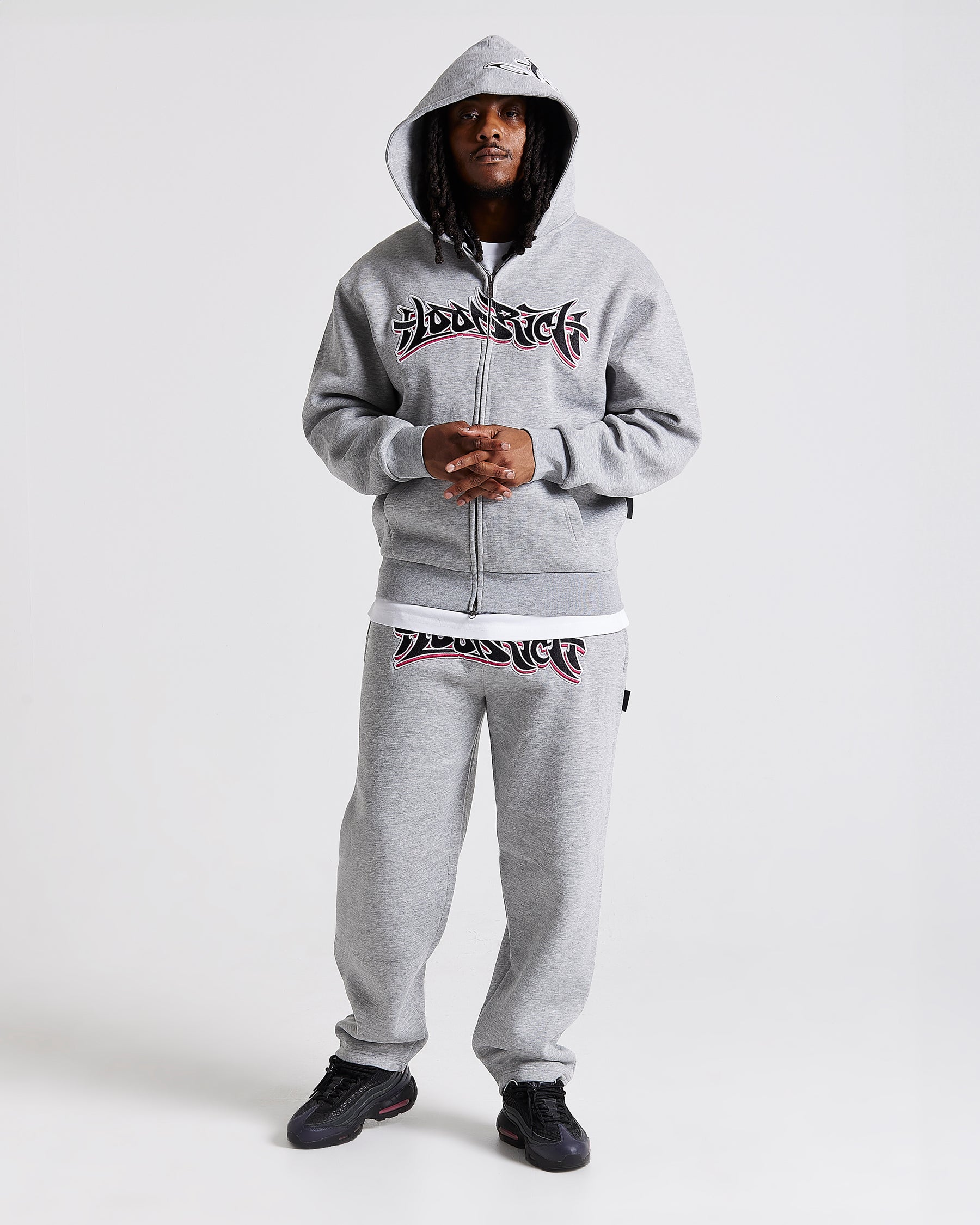 Graff Oversized Zip Hoodie - Grey/Black/Pink