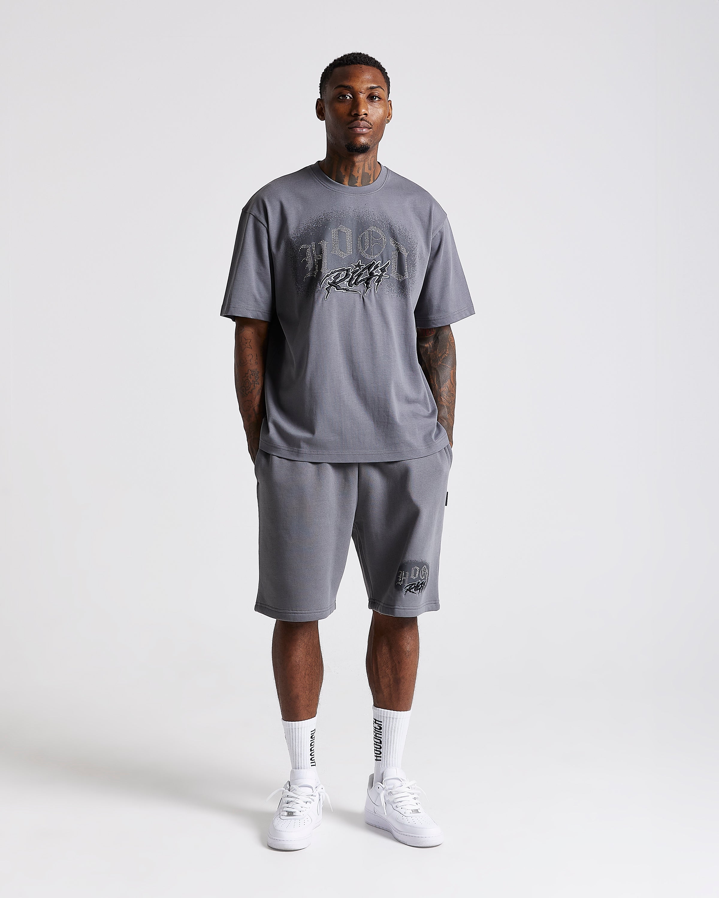 Pantaloncini oversize Iron - Grigio/Strass