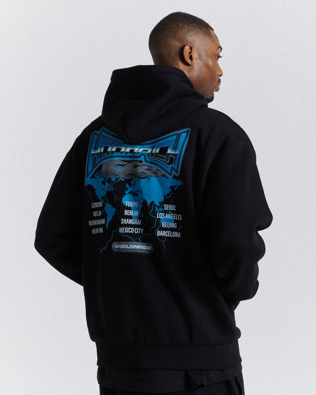 Felpa con cappuccio oversize mondiale - Nero/Bianco/Blu