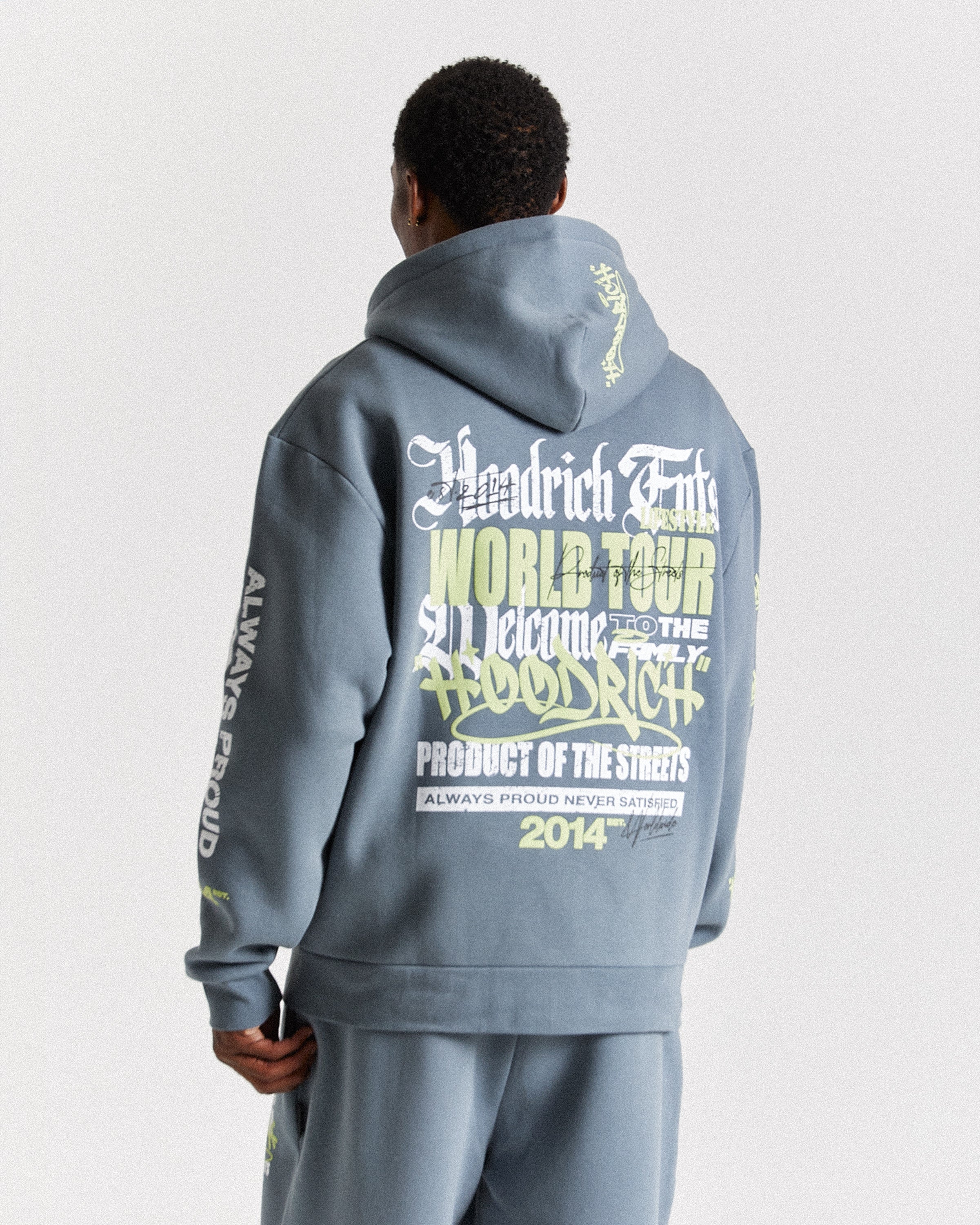 Felpa con cappuccio oversize Stamp Tour - Grigio/Bianco/Lime