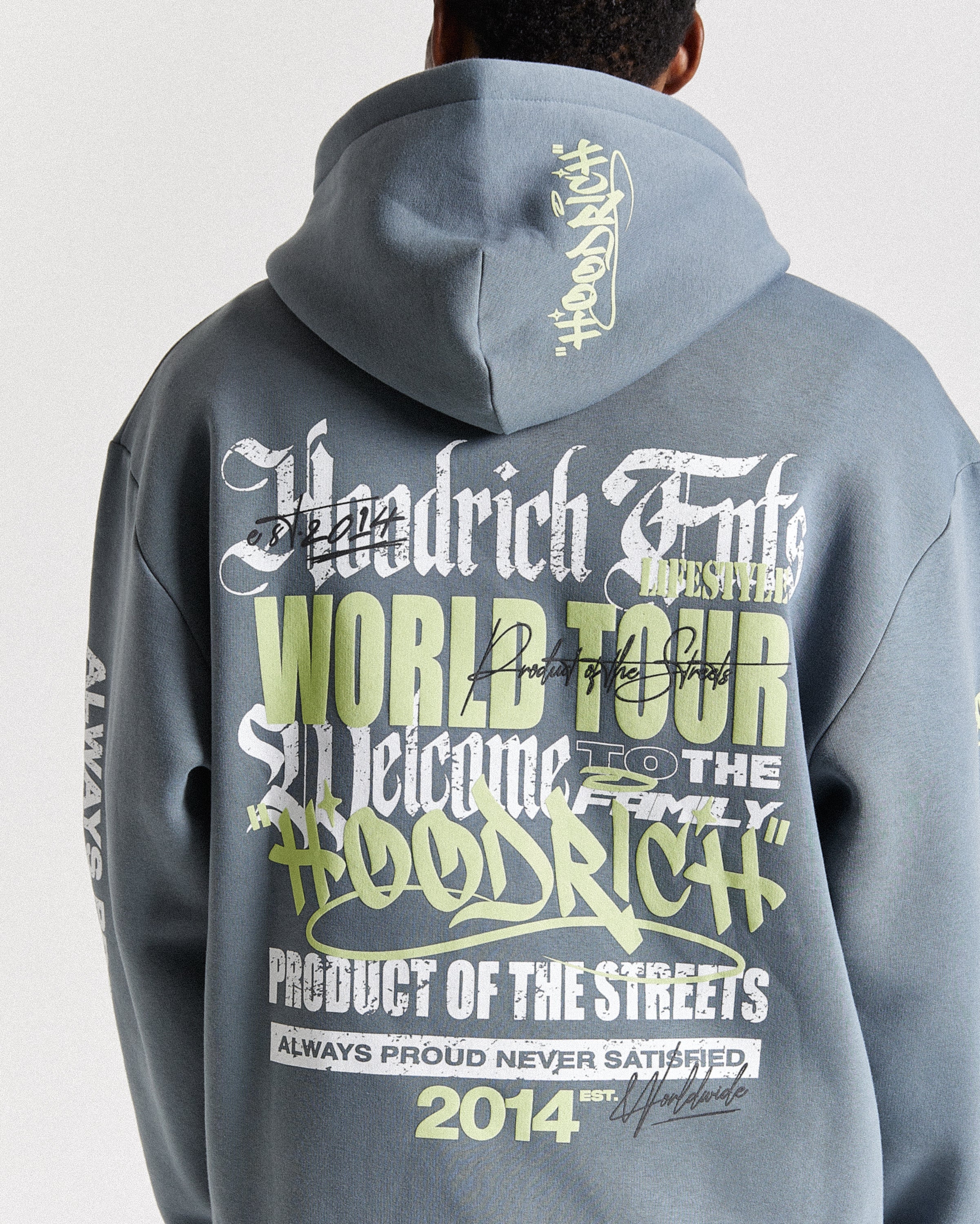 Felpa con cappuccio oversize Stamp Tour - Grigio/Bianco/Lime