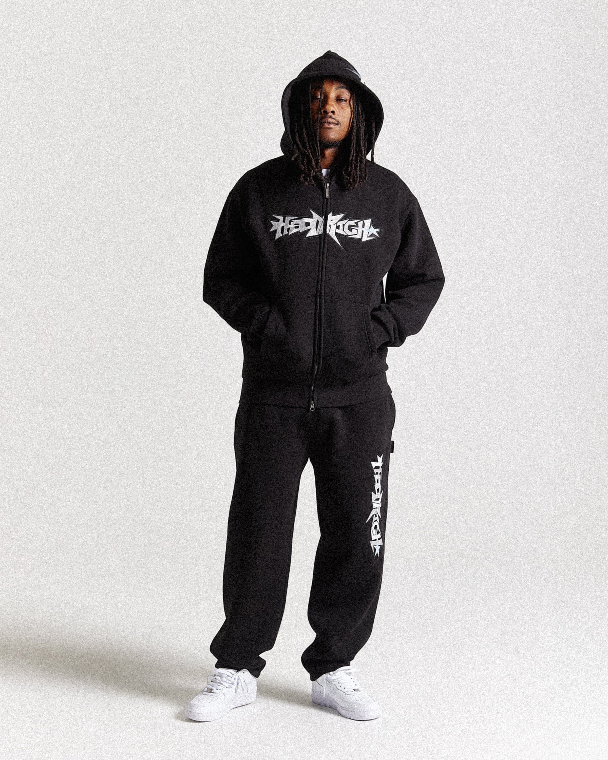 Triluxe Oversized Zip Through Hoodie - Black/White