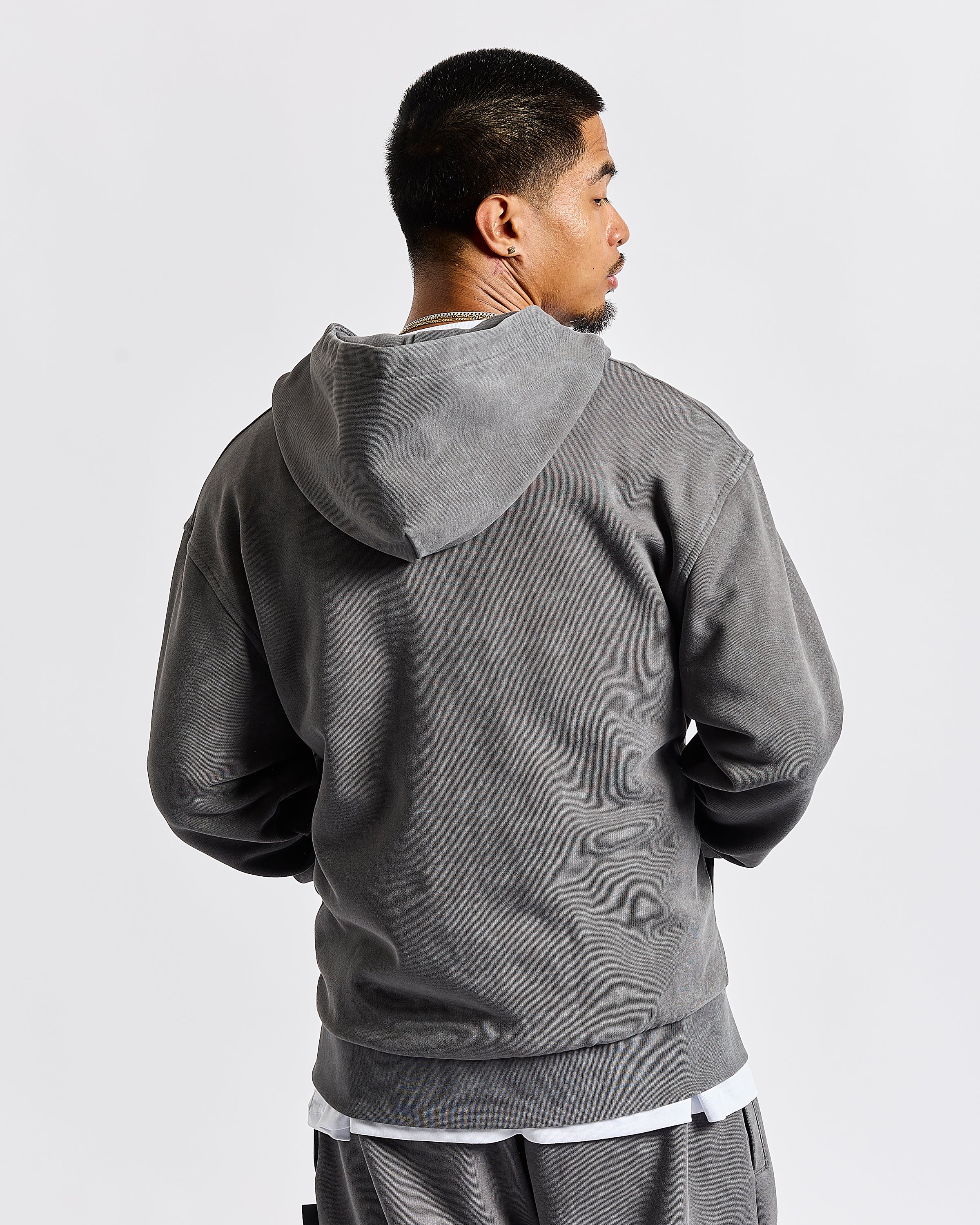 Felpa con cappuccio oversize con zip Cursed - Grigio lavaggio/Nero