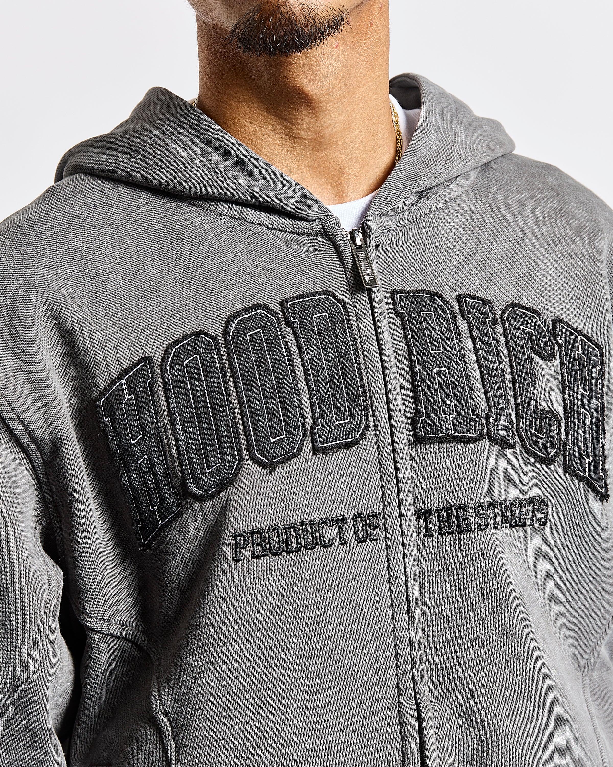 Felpa con cappuccio oversize con zip Cursed - Grigio lavaggio/Nero