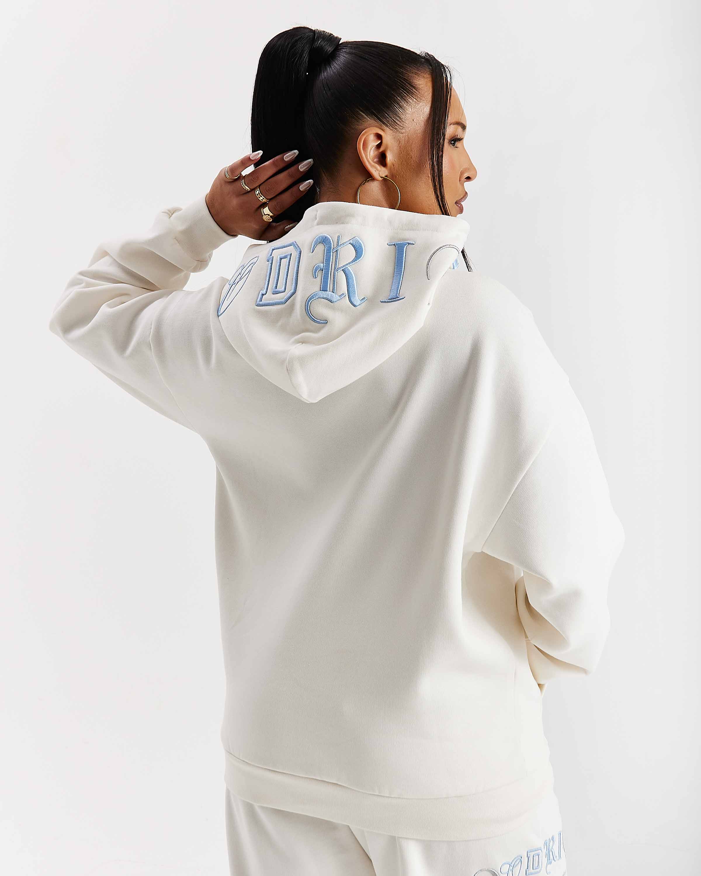 Felpa con cappuccio oversize Calor - Bianco sporco/Blu