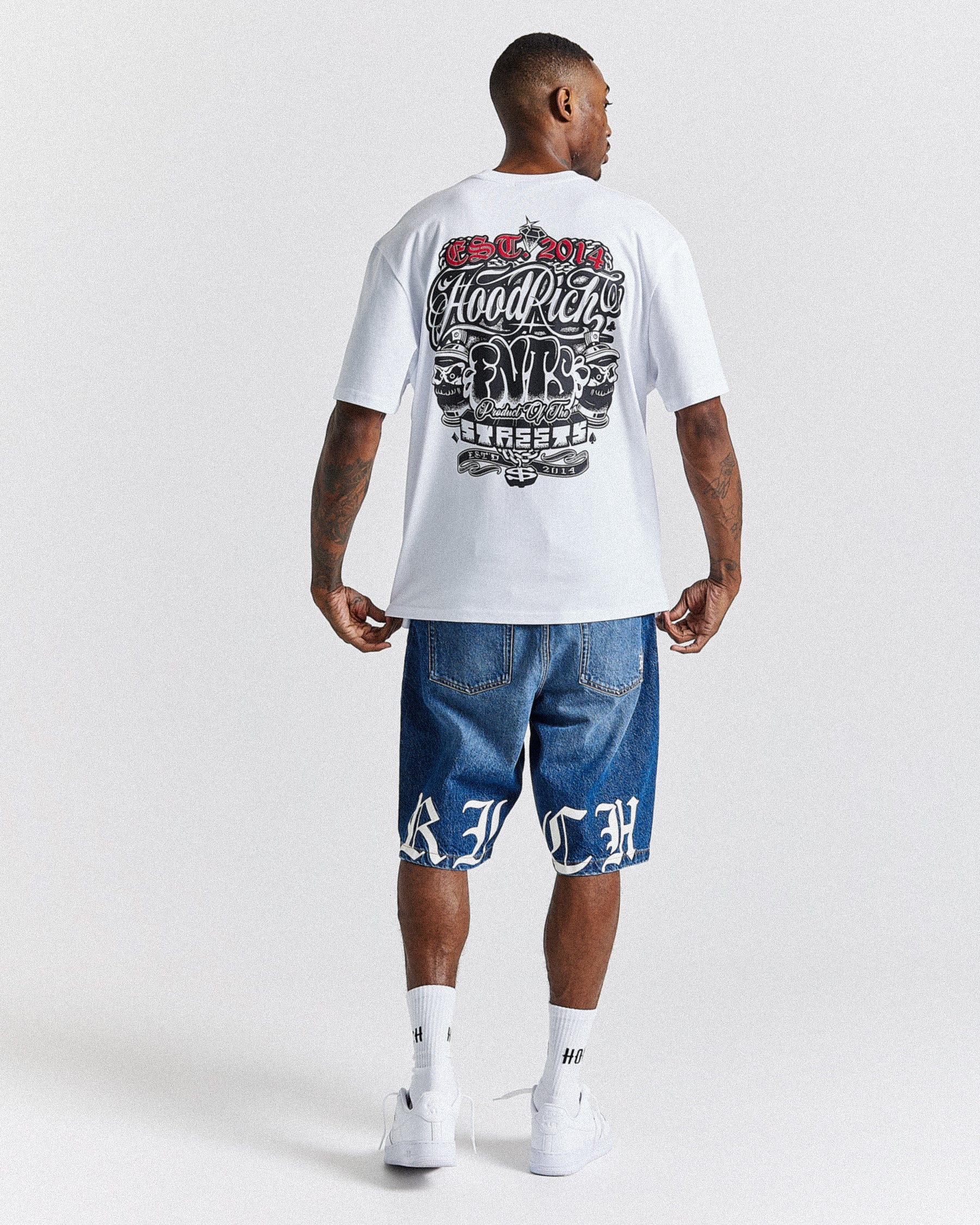 Old English Denim Short - Light Blue/White