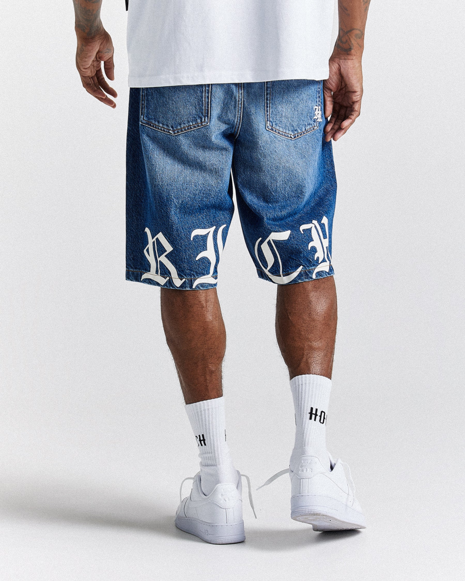 Old English Denim Short - Light Blue/White