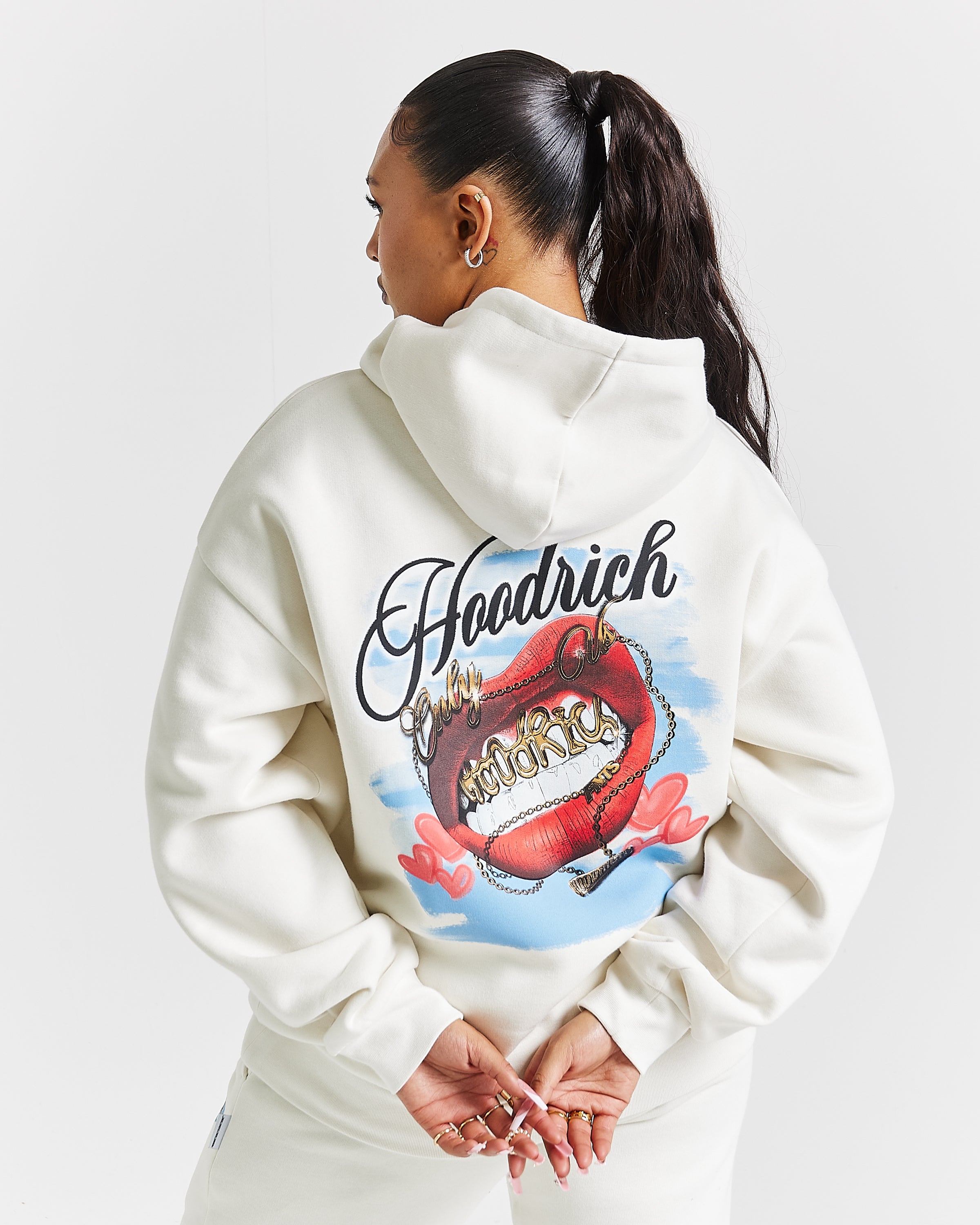 Felpa con cappuccio oversize Grillz - Bianco/Rosso/Blu