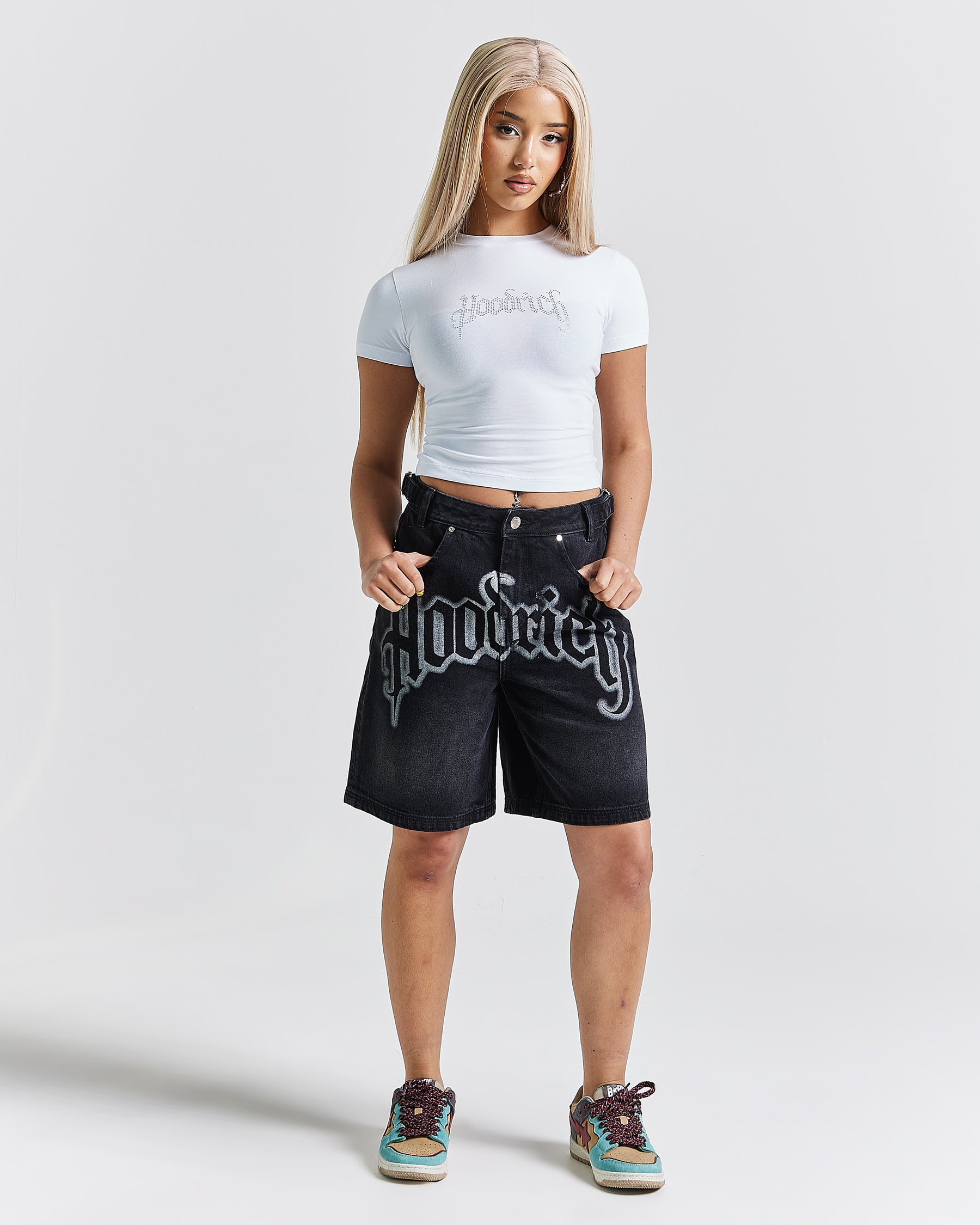 Totem Fitted Tee - White/Rhinestone