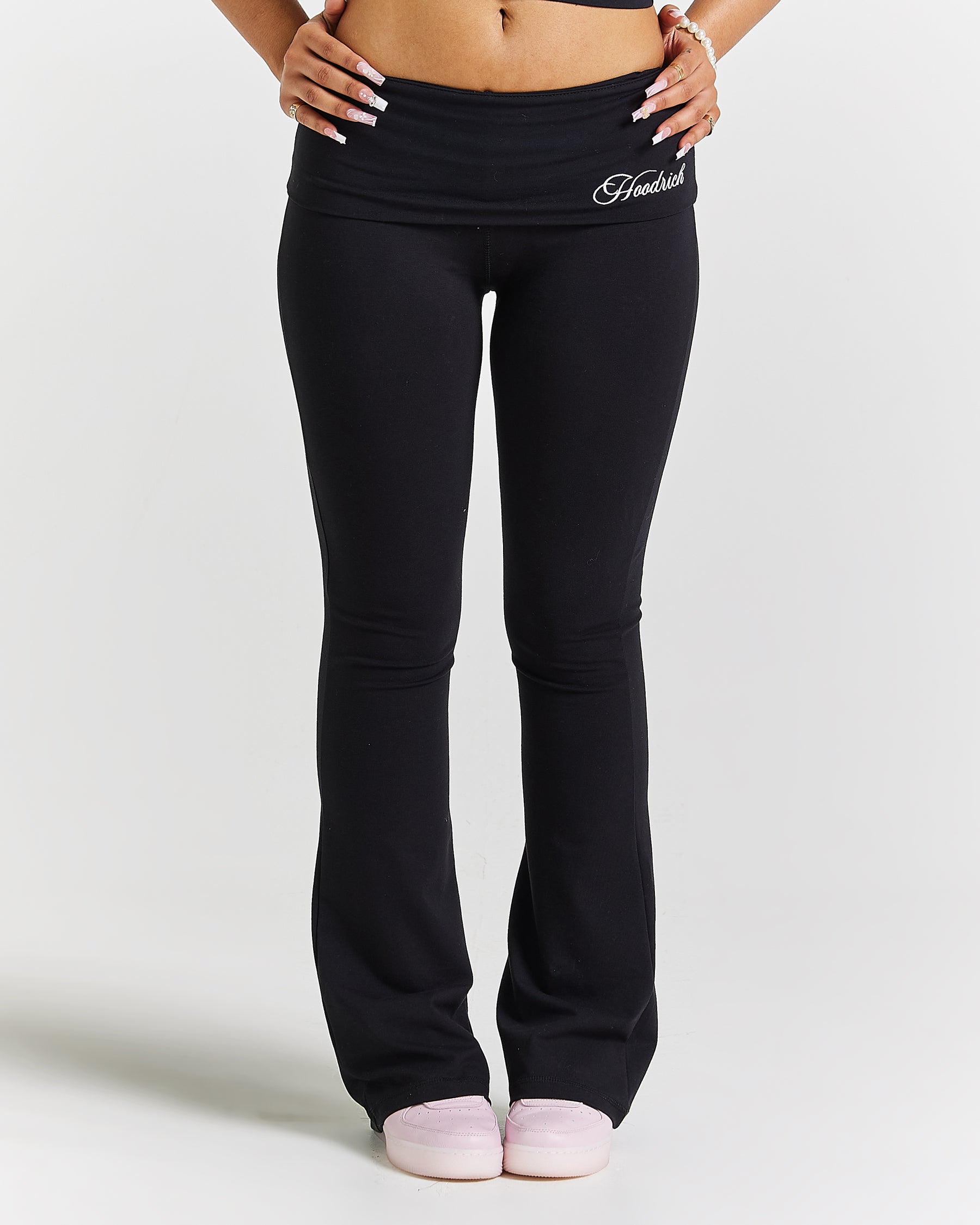 Poise Fold Over Flare Leggings - Black/white