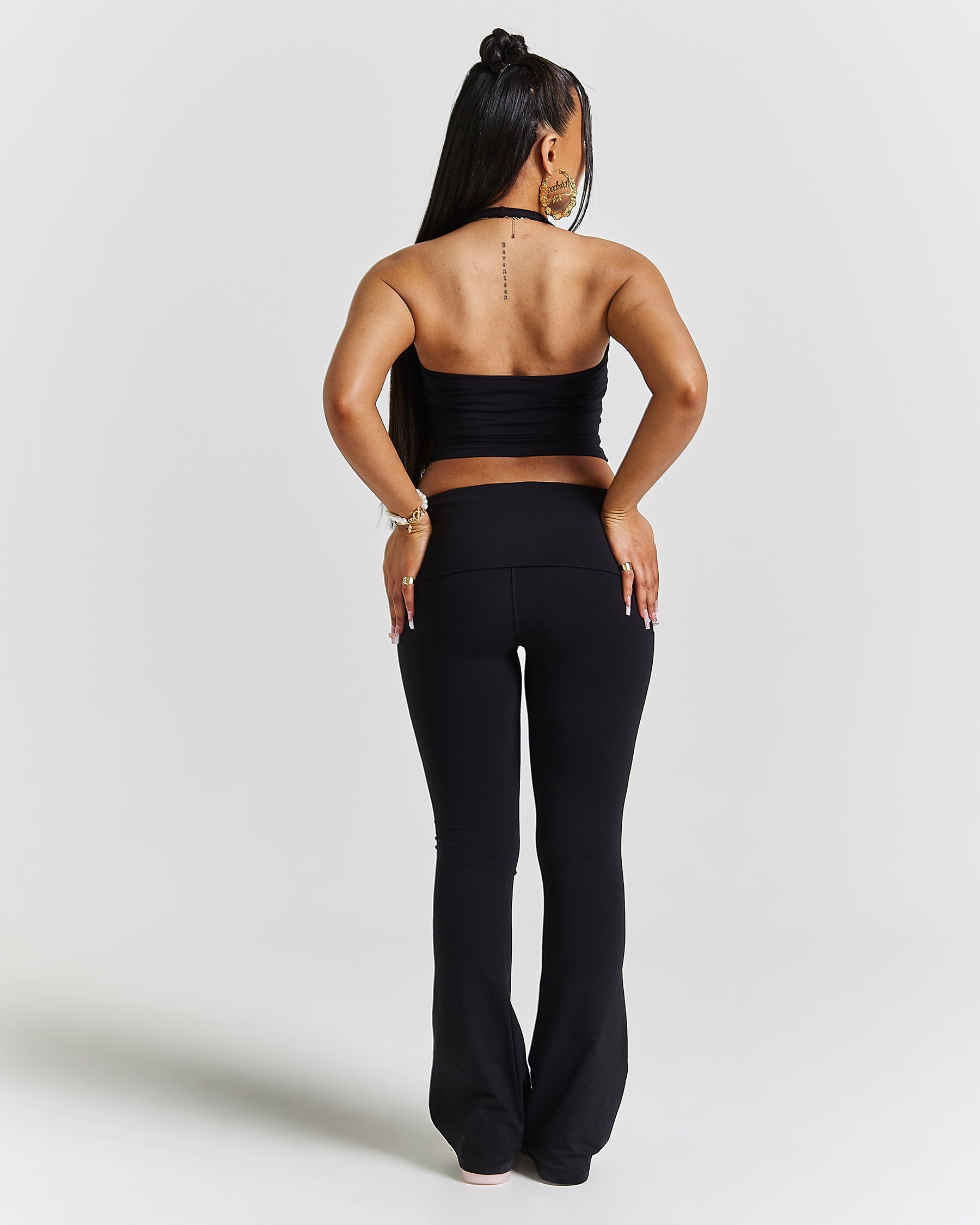 Poise Fold Over Flare Leggings - Black/white