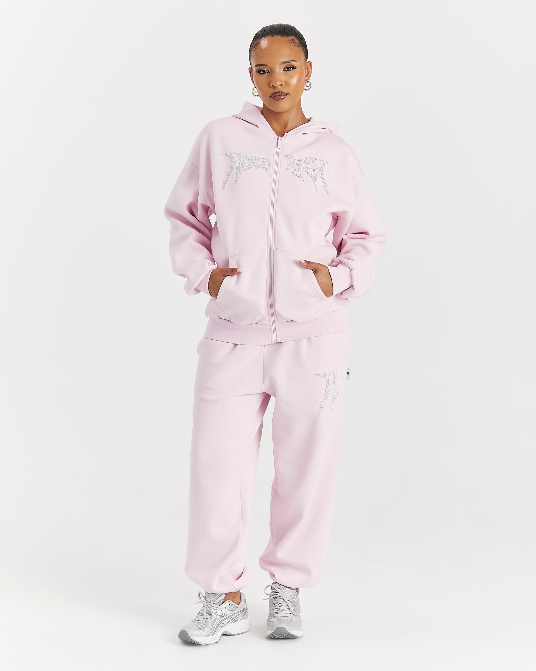Lustre Oversized Zip Hoodie - Pink/Rhinestone
