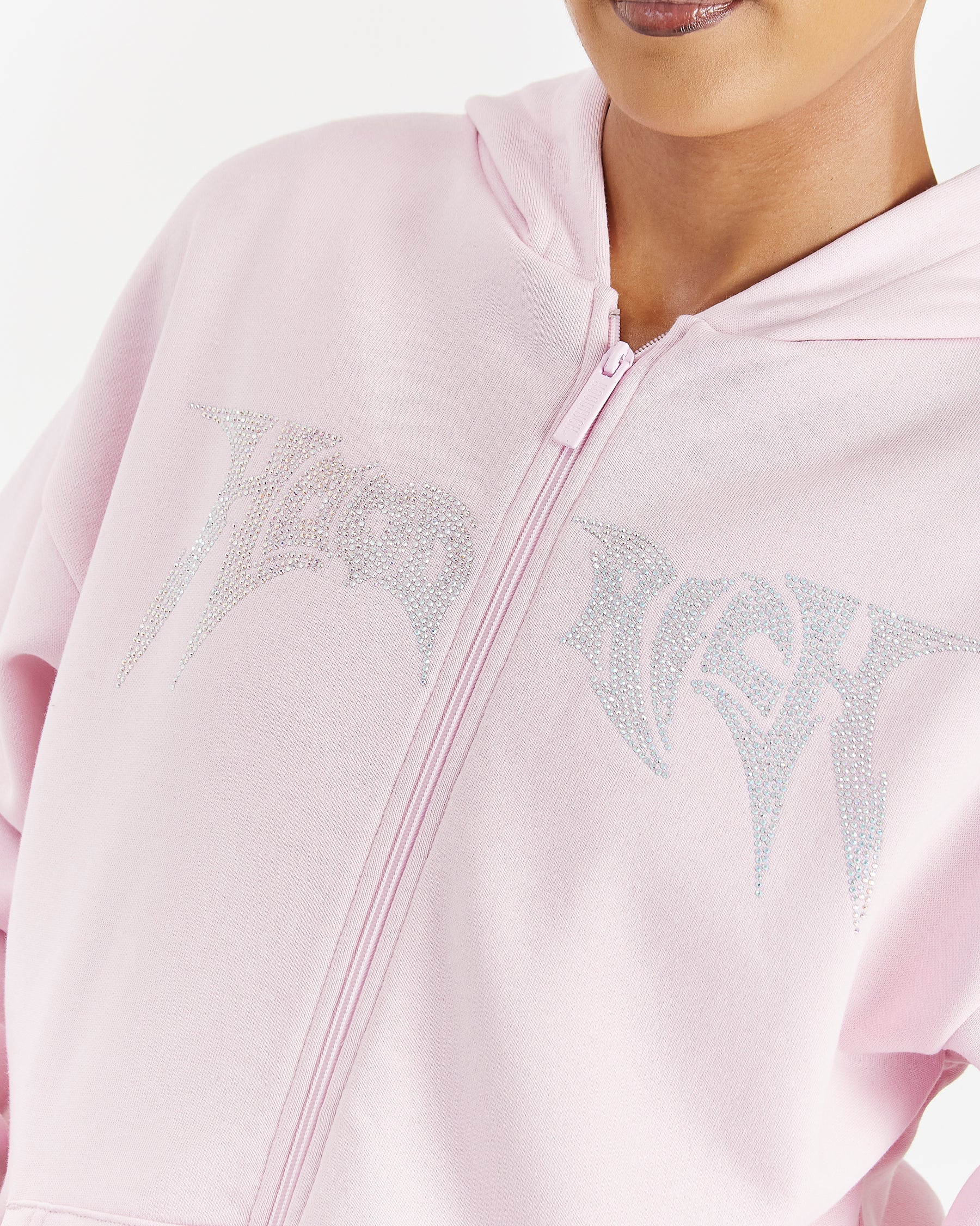 Lustre Oversized Zip Hoodie - Pink/Rhinestone