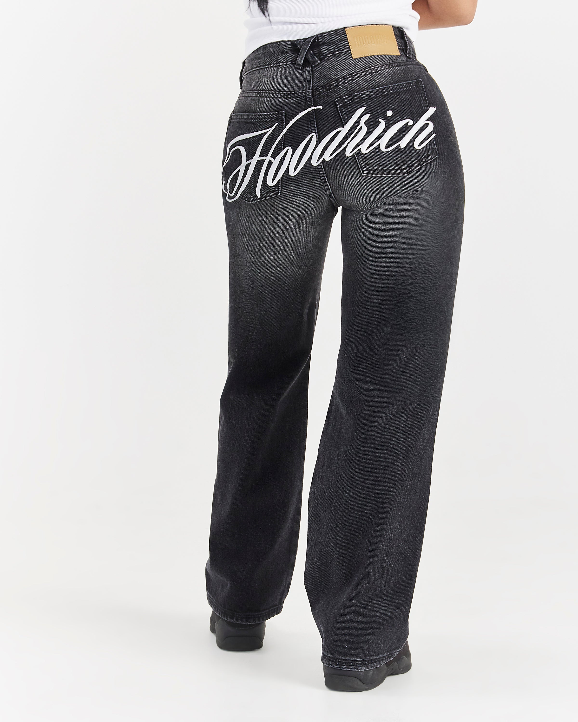 Jeans a gamba larga con scritta - Lavaggio nero
