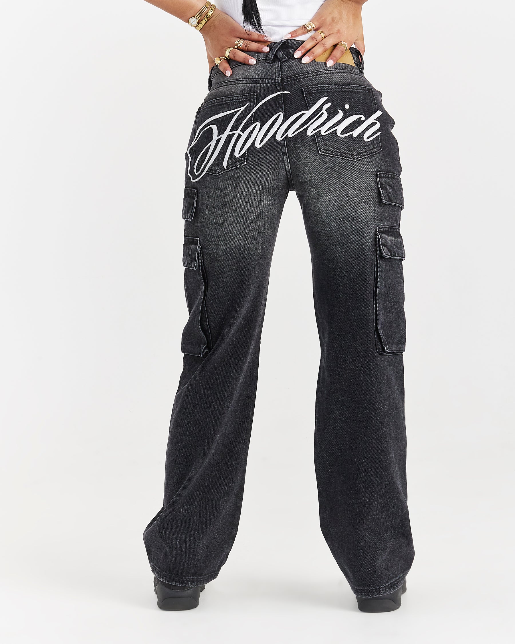 Script Wide Leg Jeans - Black Wash