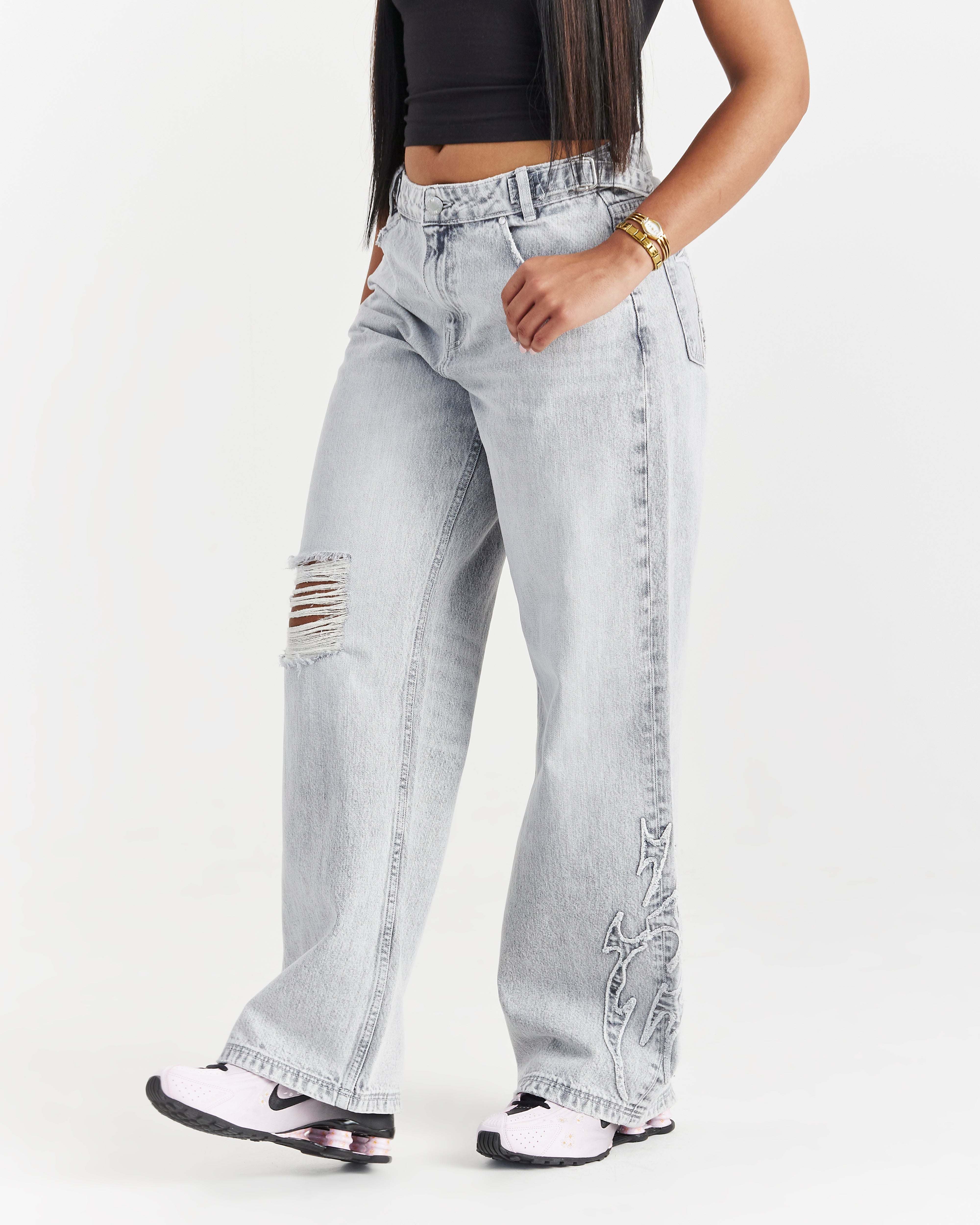 Jeans a gamba larga Spark - Lavaggio grigio chiaro