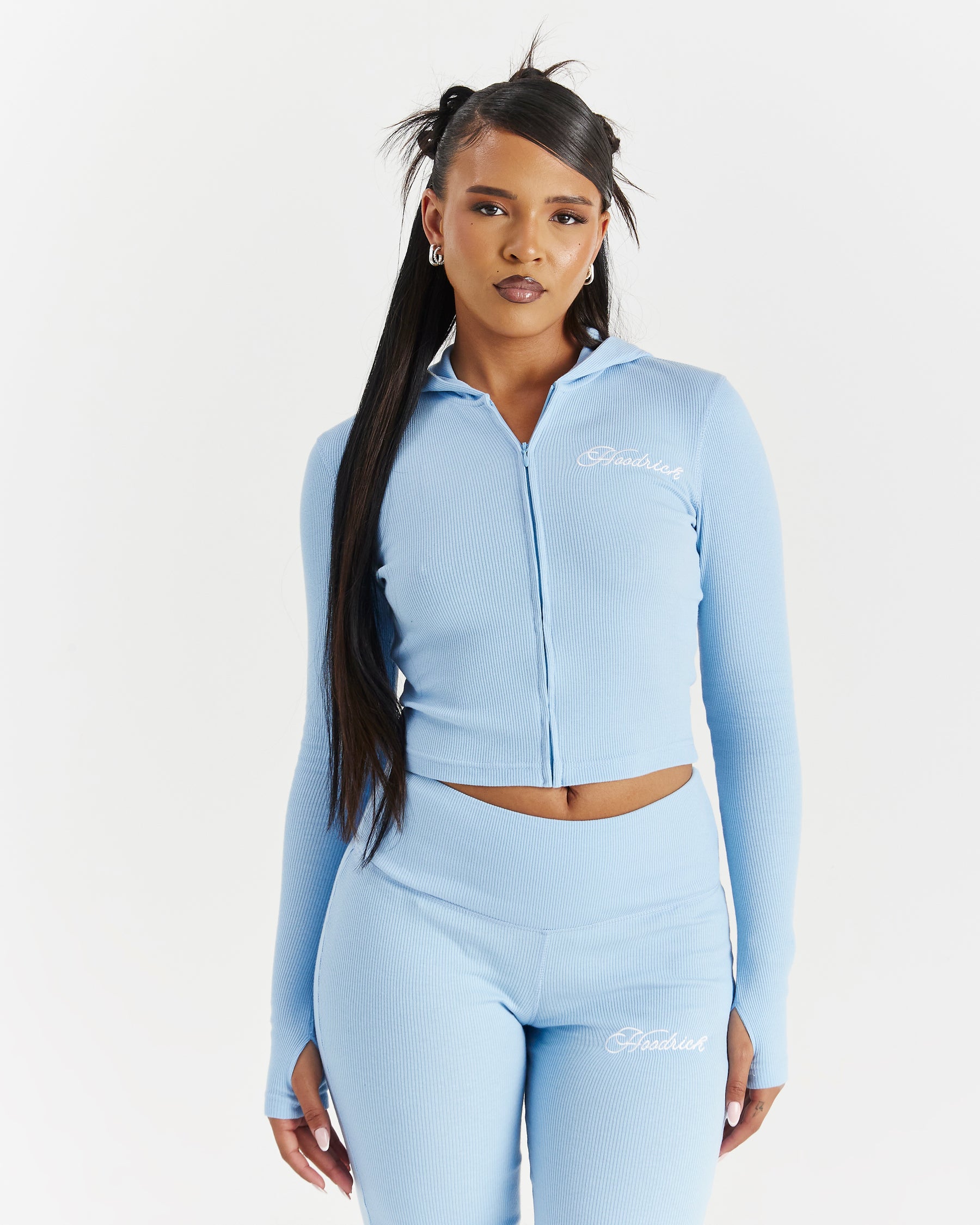 Selene Fitted Zip Hoodie - Blue/White
