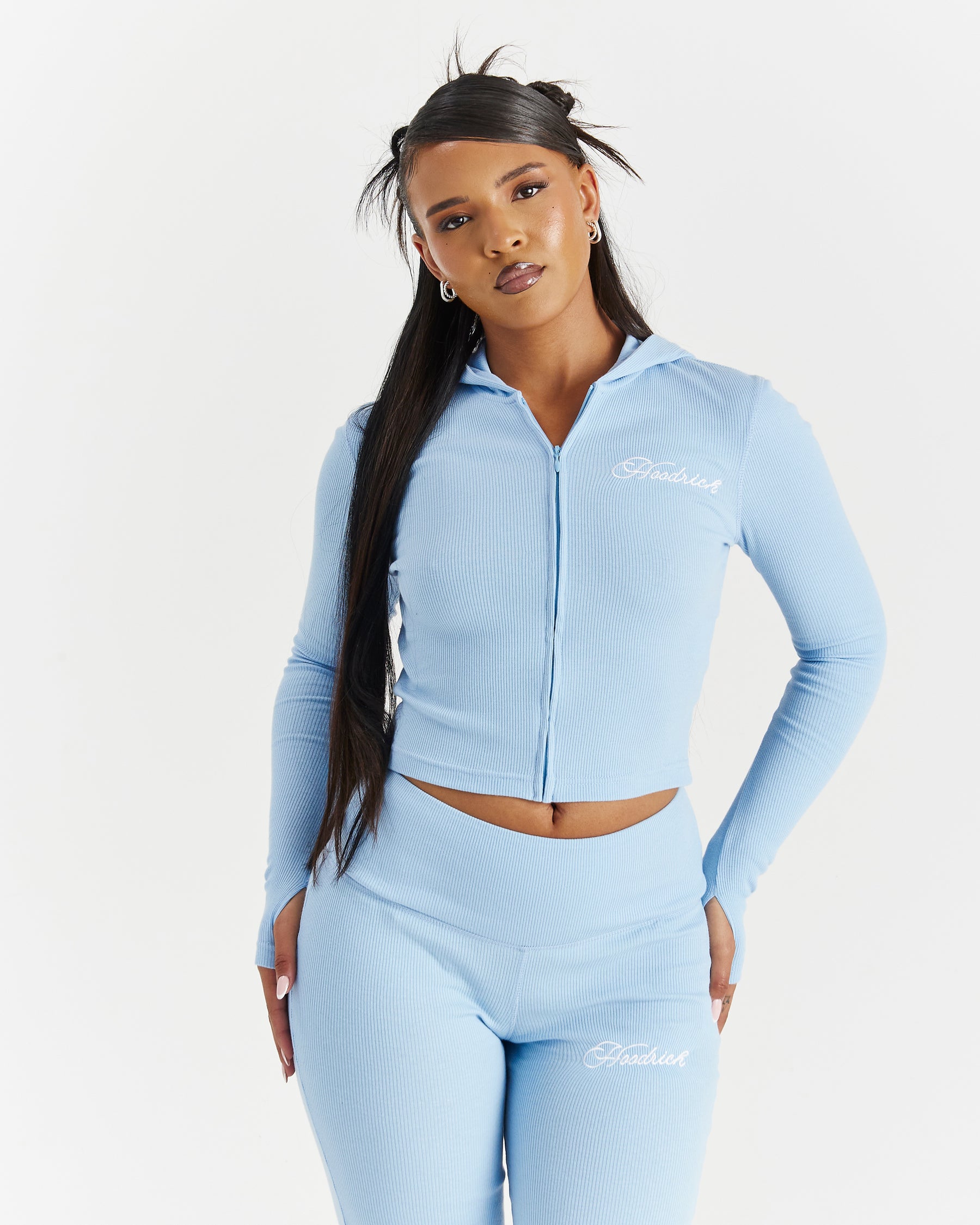 Selene Fitted Zip Hoodie - Blue/White