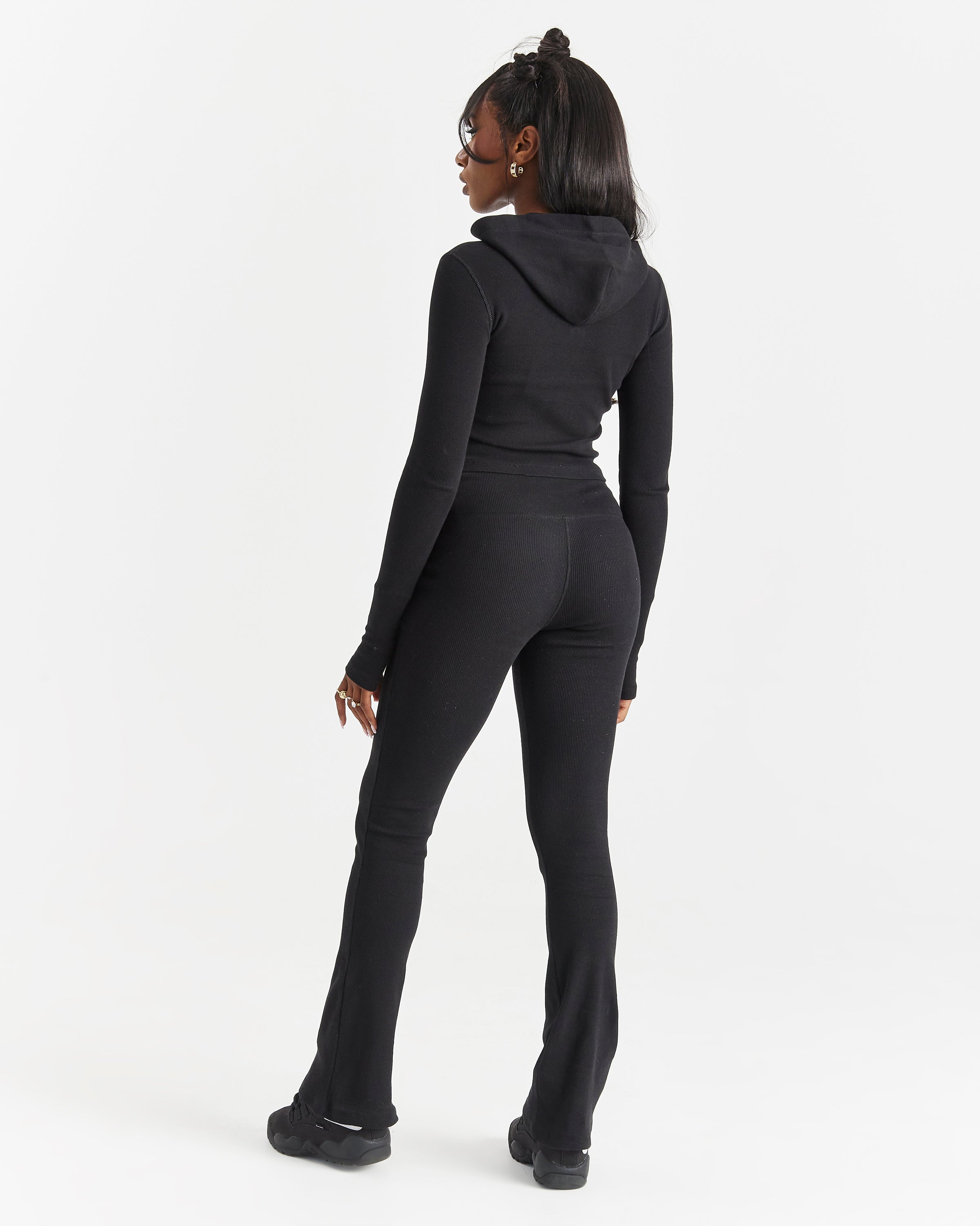 Pantaloni a zampa Selene con cintura spessa - Nero/Bianco
