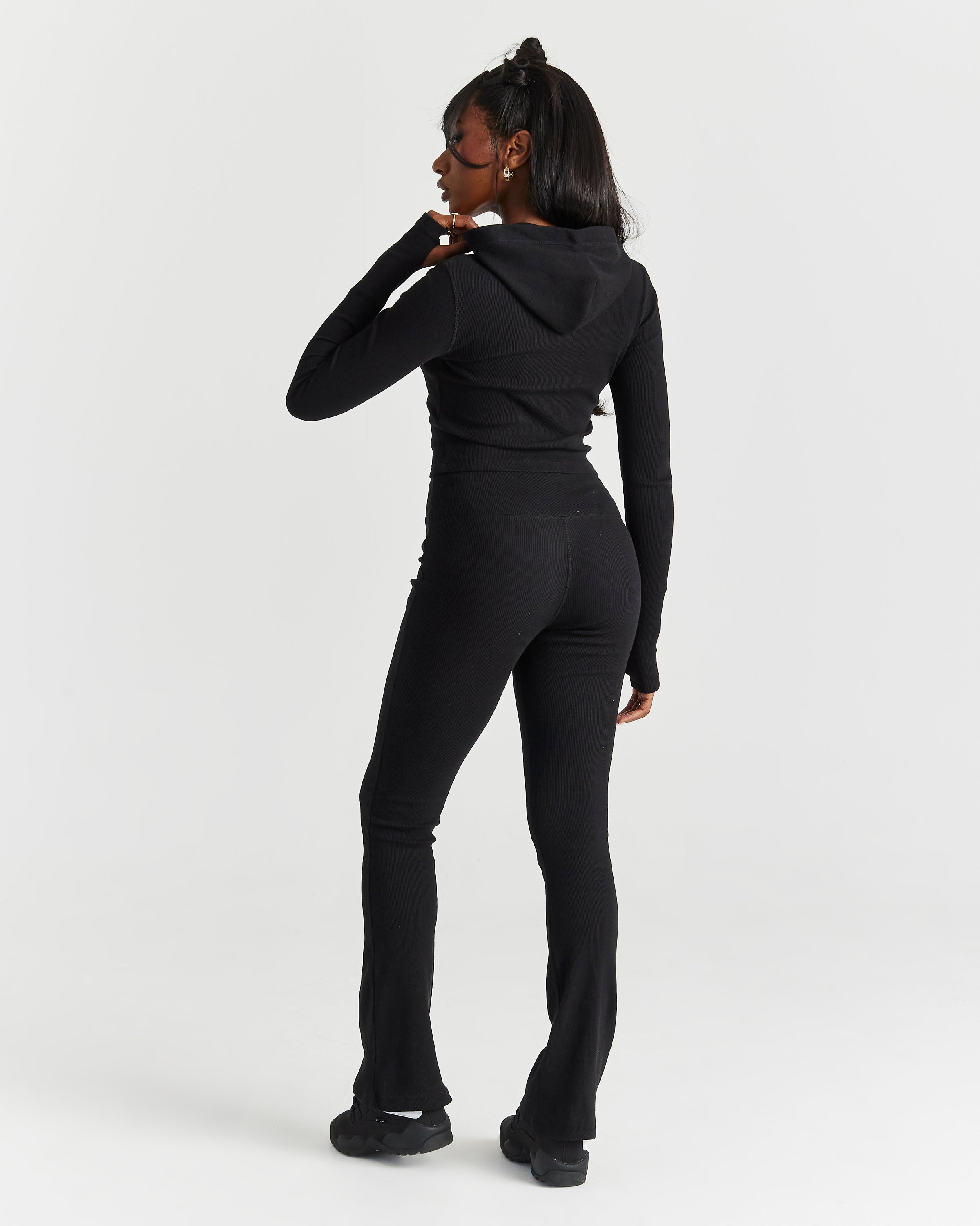 Pantaloni a zampa Selene con cintura spessa - Nero/Bianco