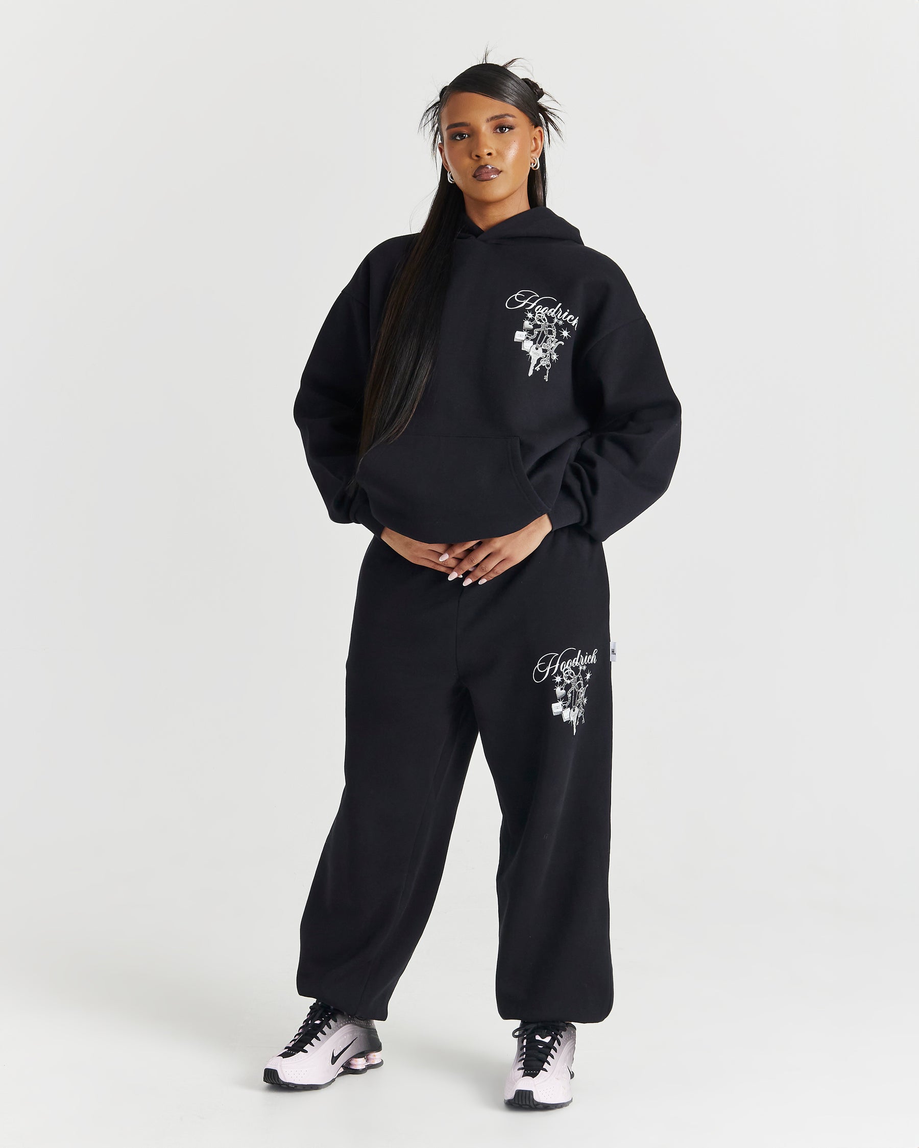 Lyra Oversized Hoodie - Black/Rhinestone/Pink