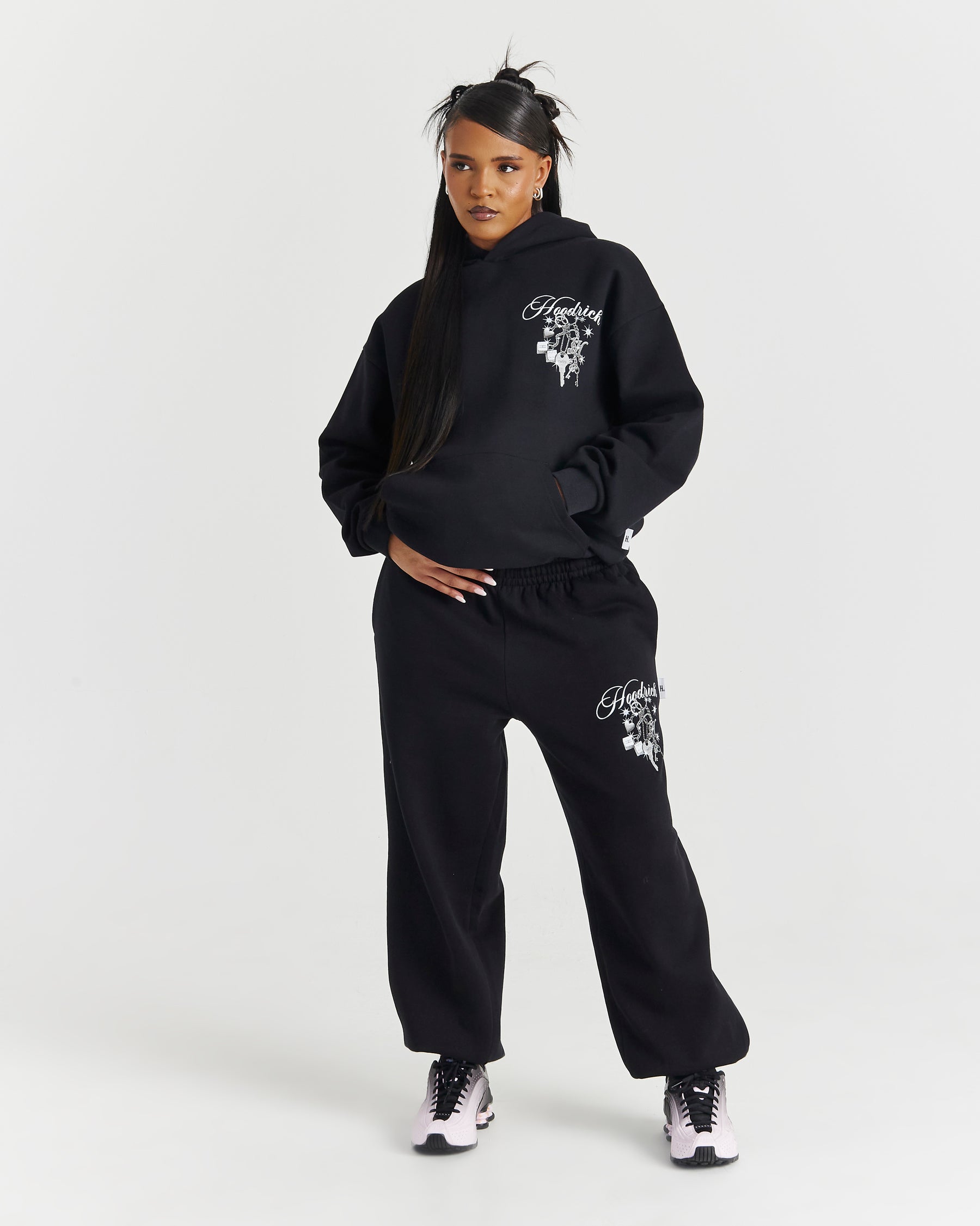 Lyra Oversized Hoodie - Black/Rhinestone/Pink