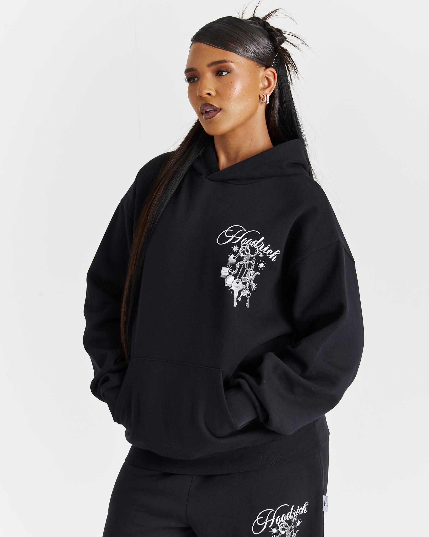 Lyra Oversized Hoodie - Black/Rhinestone/Pink