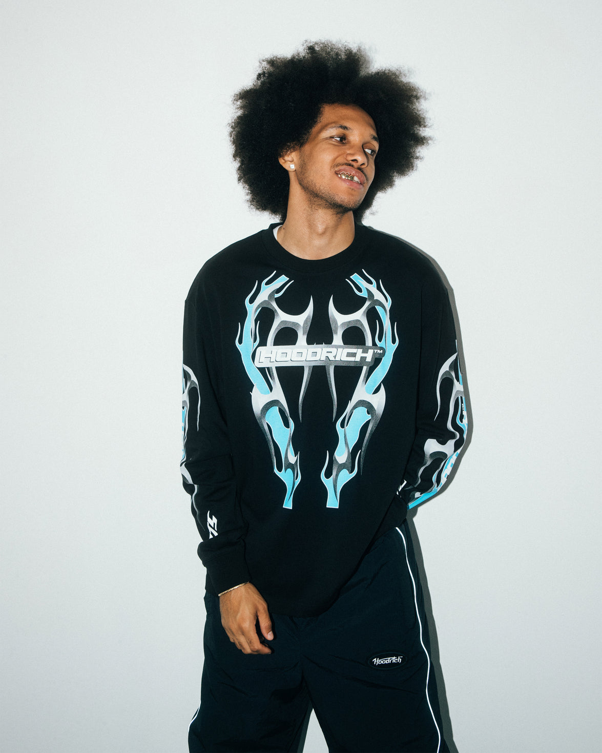 Racing Oversized Long Sleeve T-Shirt - Black/White/Blue