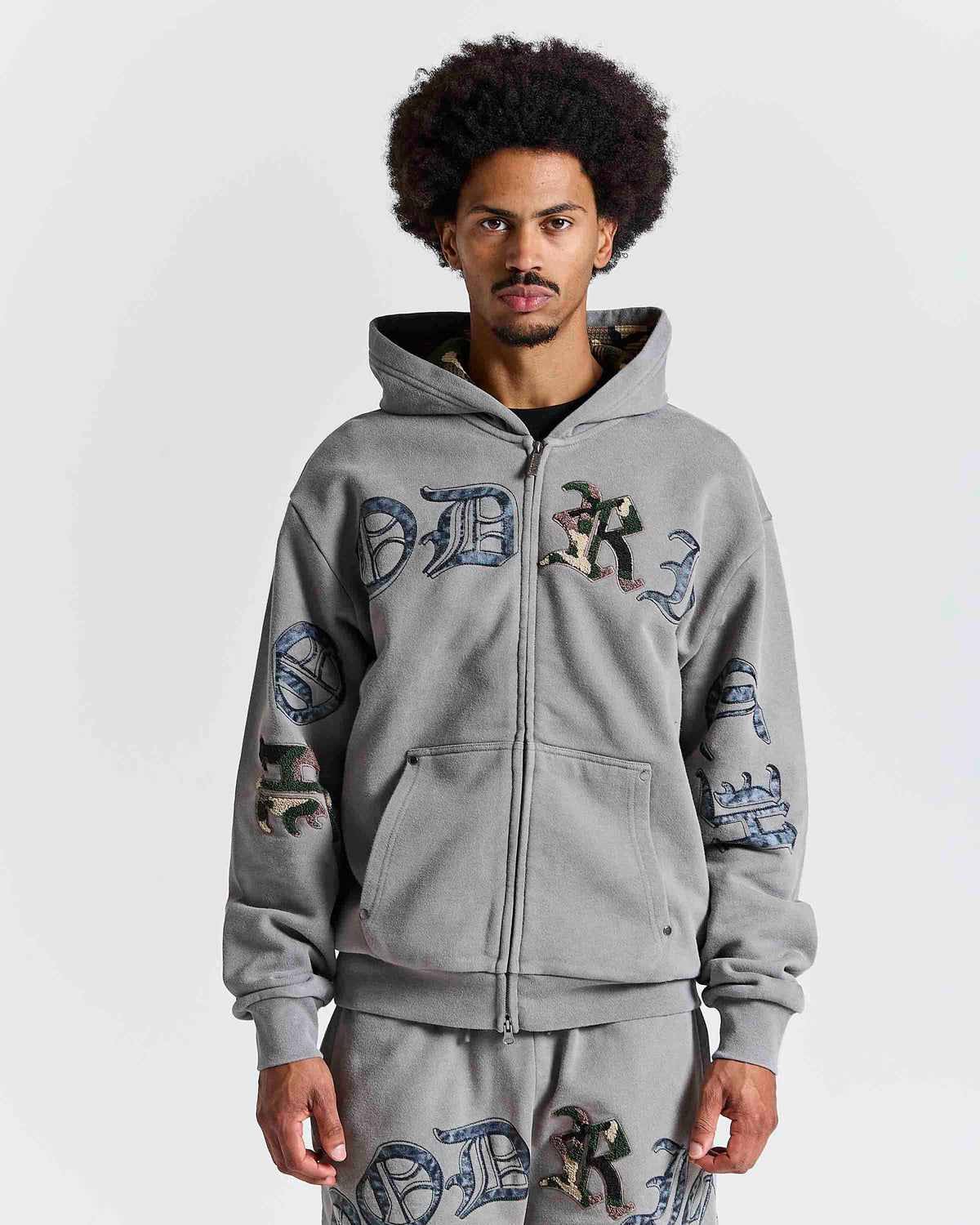 Felpa con Cappuccio con Zip Oversize Inkfall - Silent Storm/Nero/Mimetico