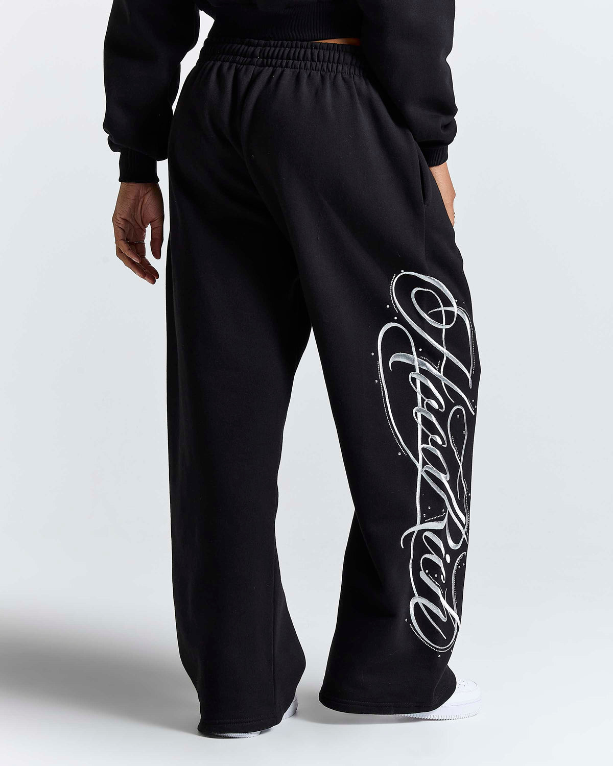 Jogger Oversize a Gamba Larga Solace - Nero/Strass Argento