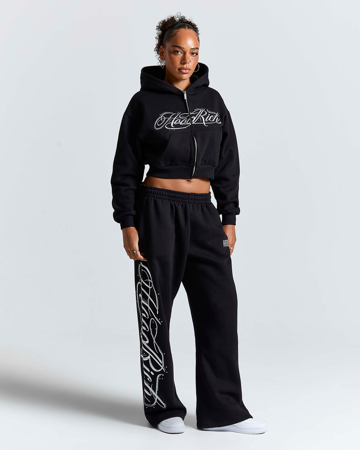 Jogger Oversize a Gamba Larga Solace - Nero/Strass Argento