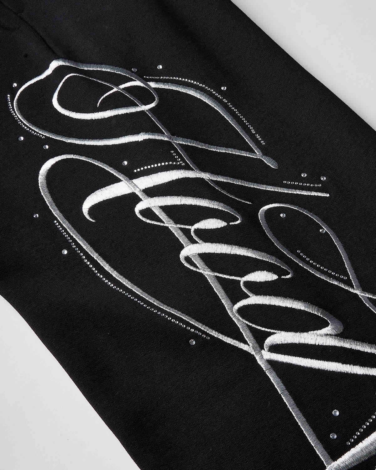 Displays the black 'Hoodrich' branded aSolace V2 Oversized Wide Leg Jogger featuring the hoodrich branding details 