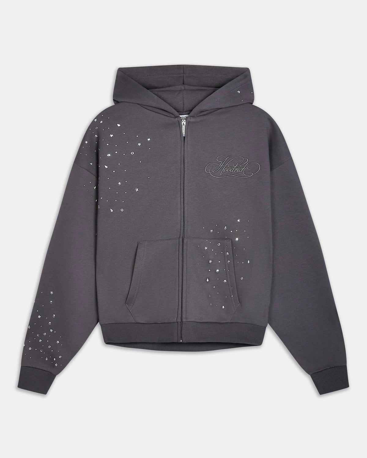 Felpa con cappuccio Clash V2 a mezza lunghezza con zip/top - Magnete/Strass e borchie argentate