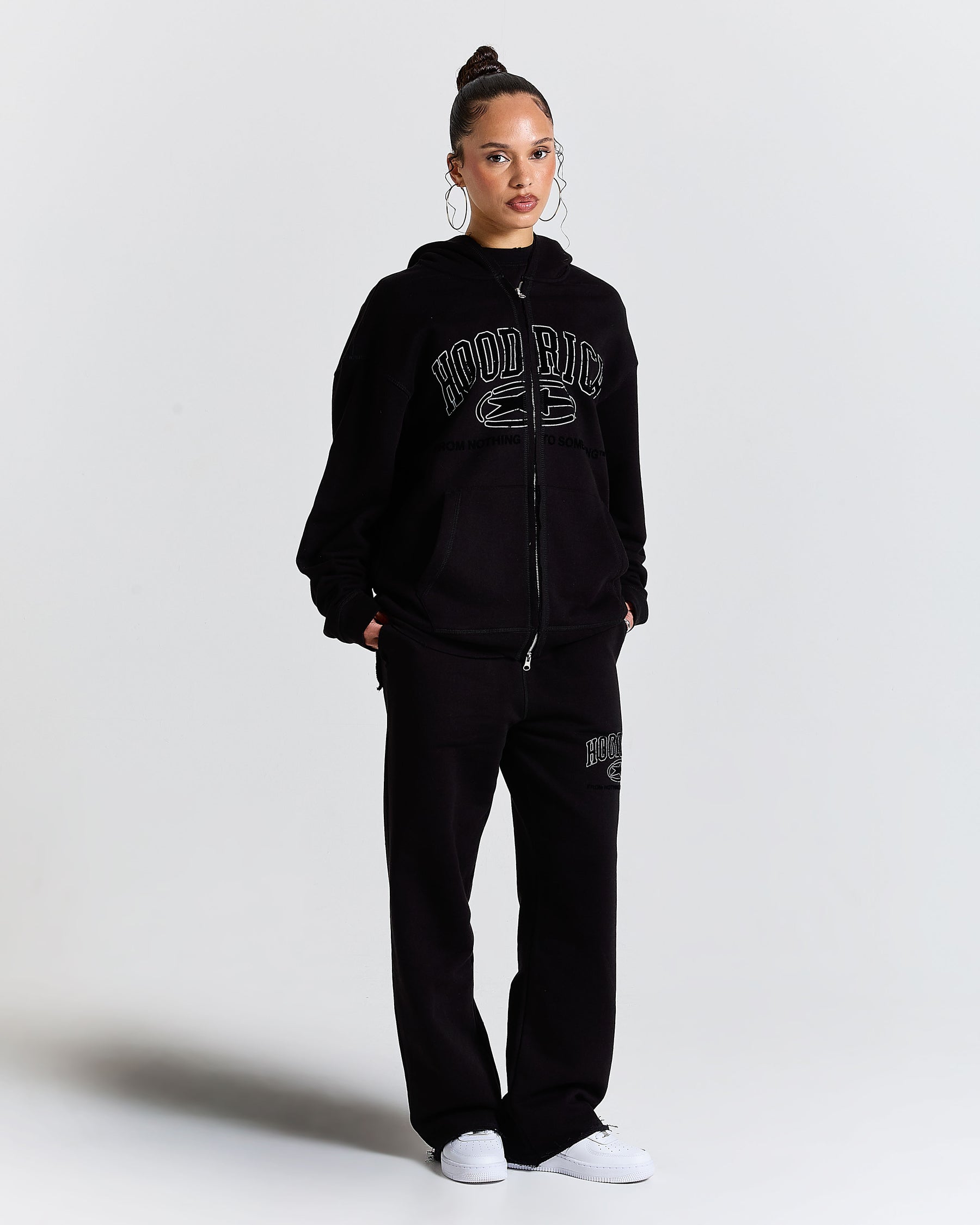 Fray Zip Relaxed Fit Hoodie - Black