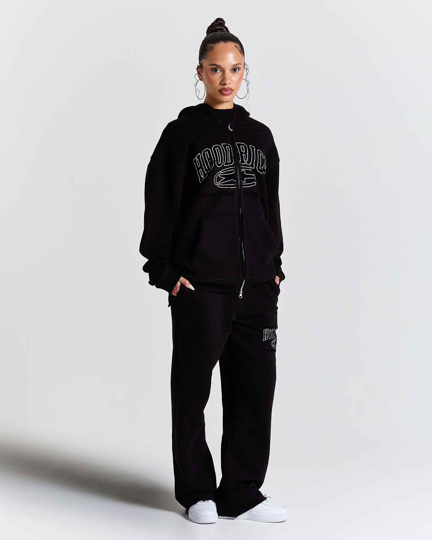 Fray Zip Relaxed Fit Hoodie - Black