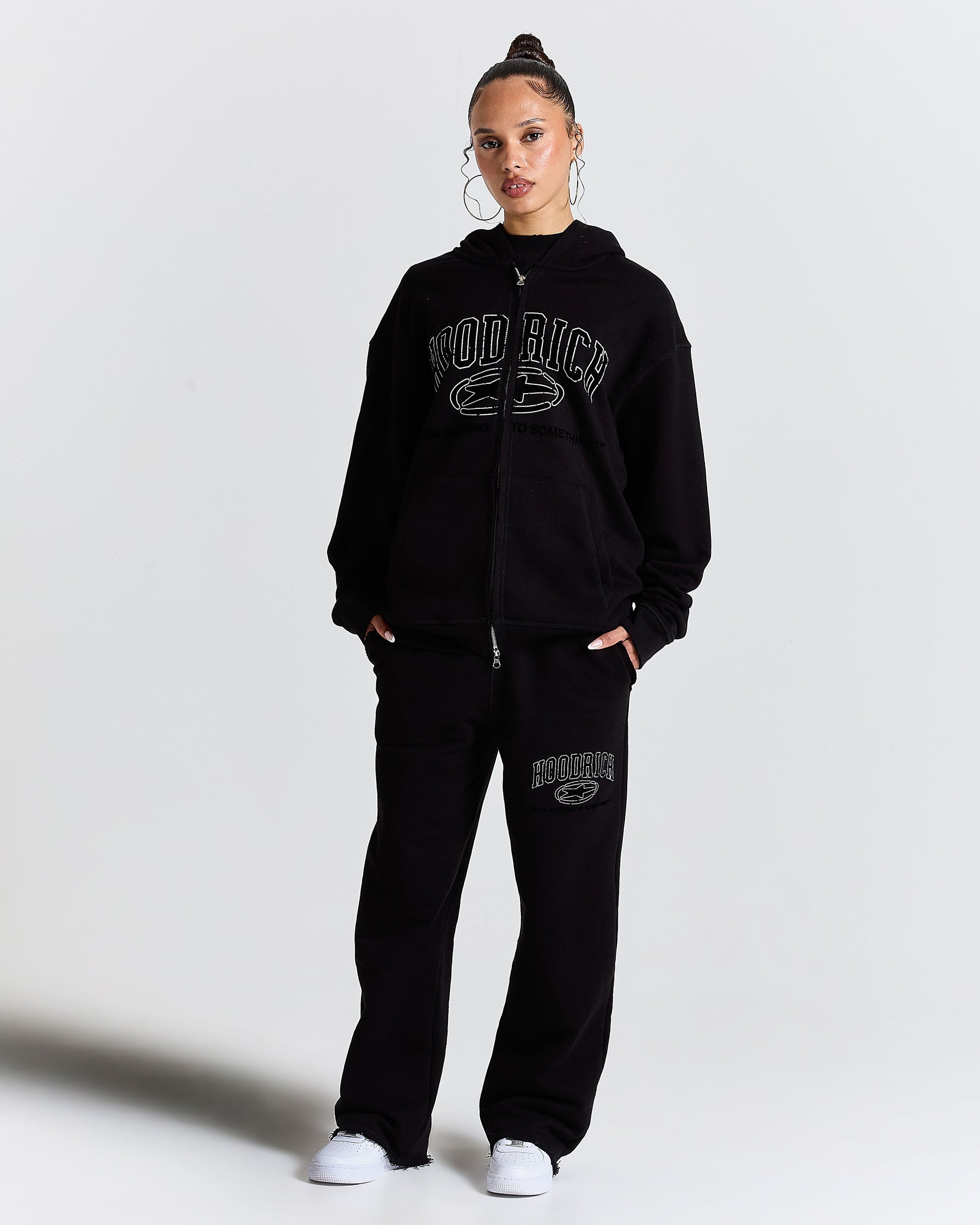 Fray Zip Relaxed Fit Hoodie - Black