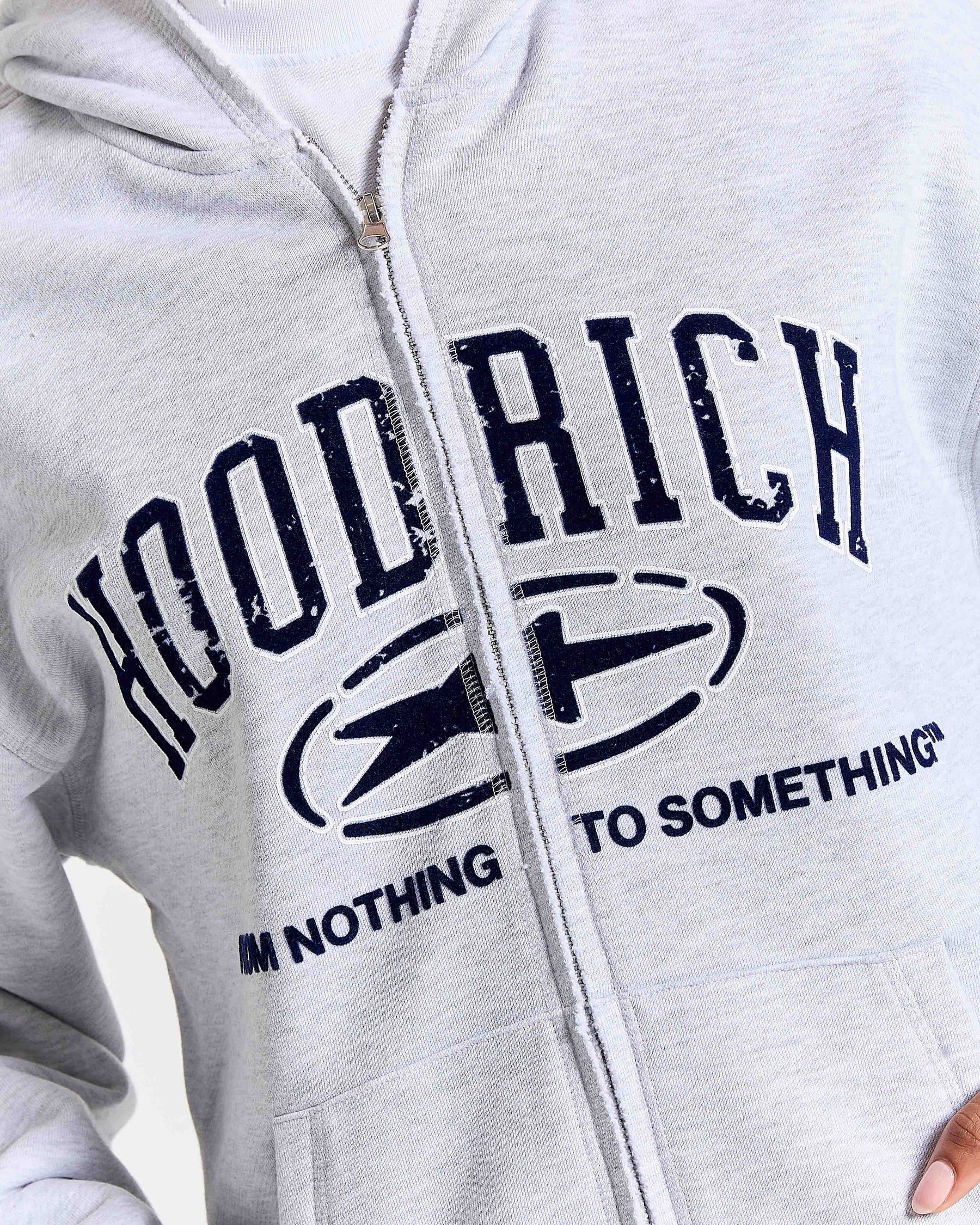 Fray Zip Relaxed Fit Hoodie - Grey Marl