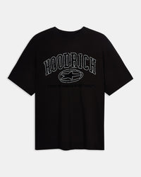 Black t-shirt with 'Hoodrich' logo and text on a white background
