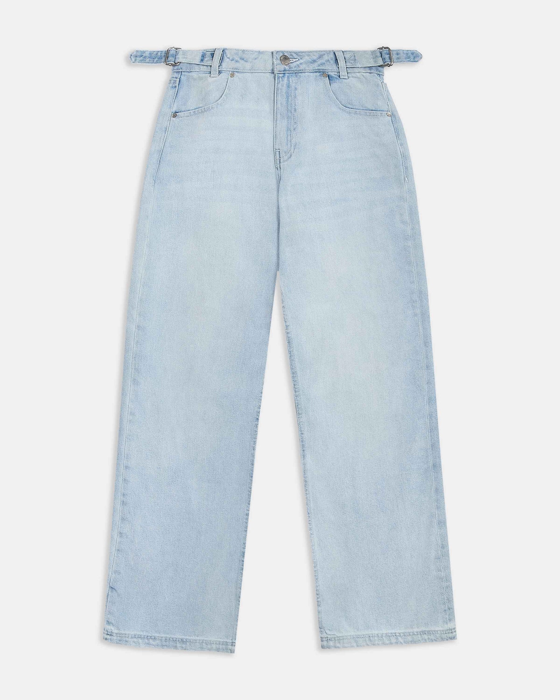 Light blue jeans on a white background